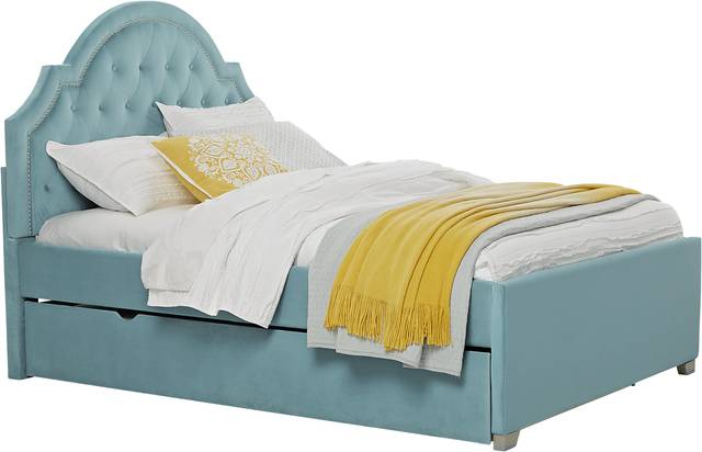 Kids Braelynn Teal 3 Pc Full Upholstered Bed with Storage Trundle - Thumbnail - Image 1