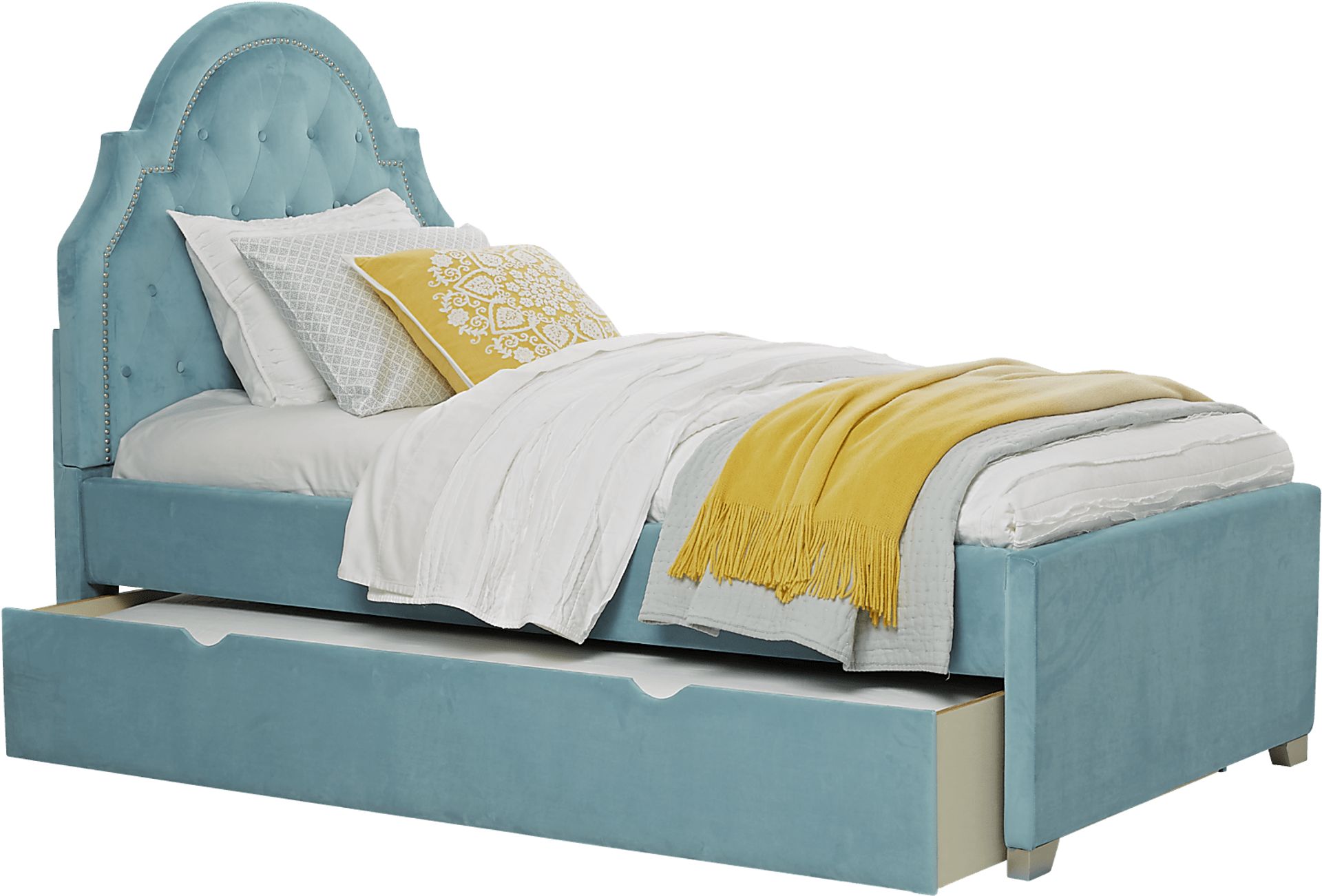 Kids Braelynn Teal 3 Pc Twin Upholstered Bed with Storage Trundle - Image 2