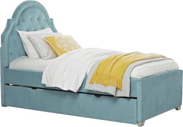 Kids Braelynn Teal 3 Pc Twin Upholstered Bed with Storage Trundle - Thumbnail - Image 1