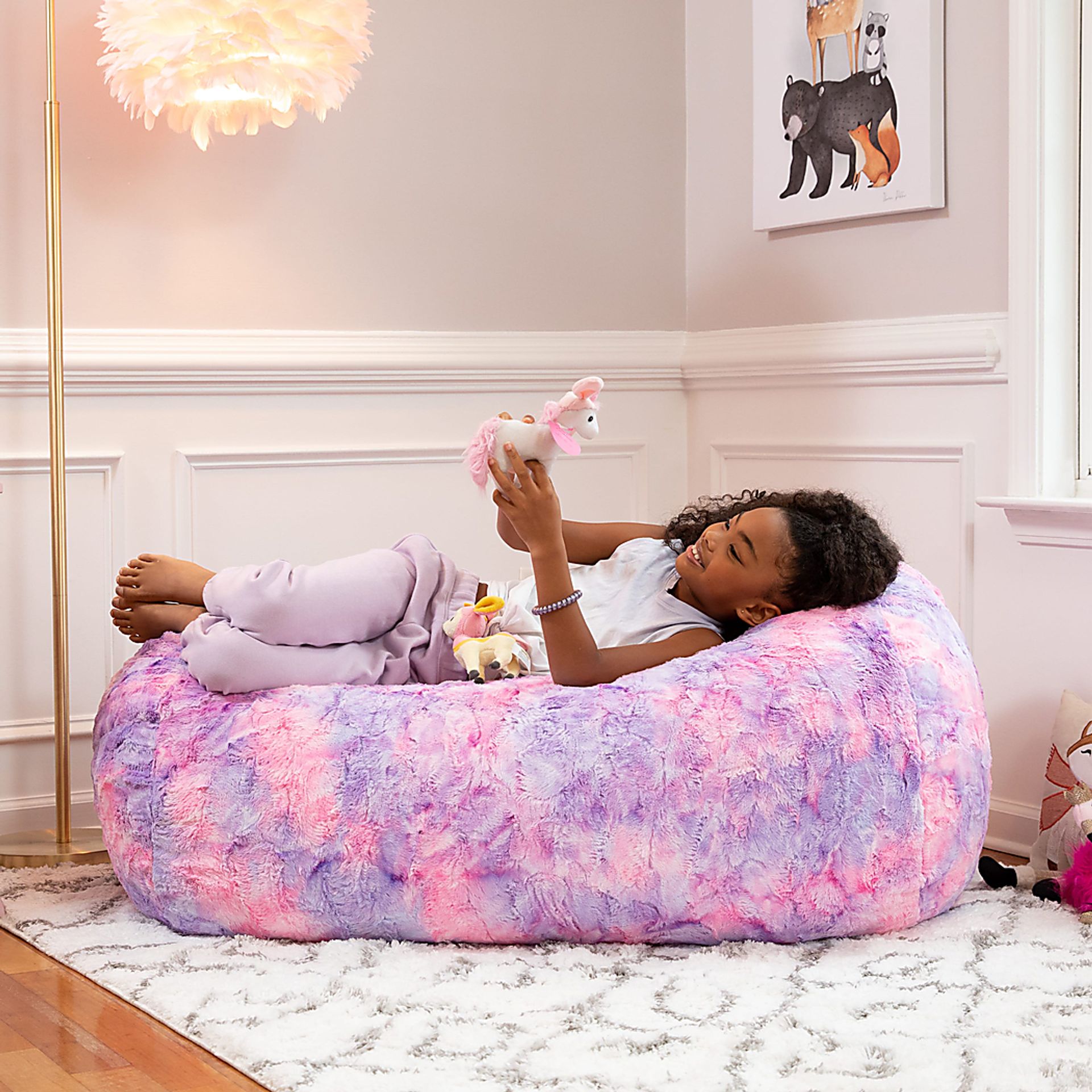 Kids Breun Pink Purple Bean Bag Lounger - Image 2