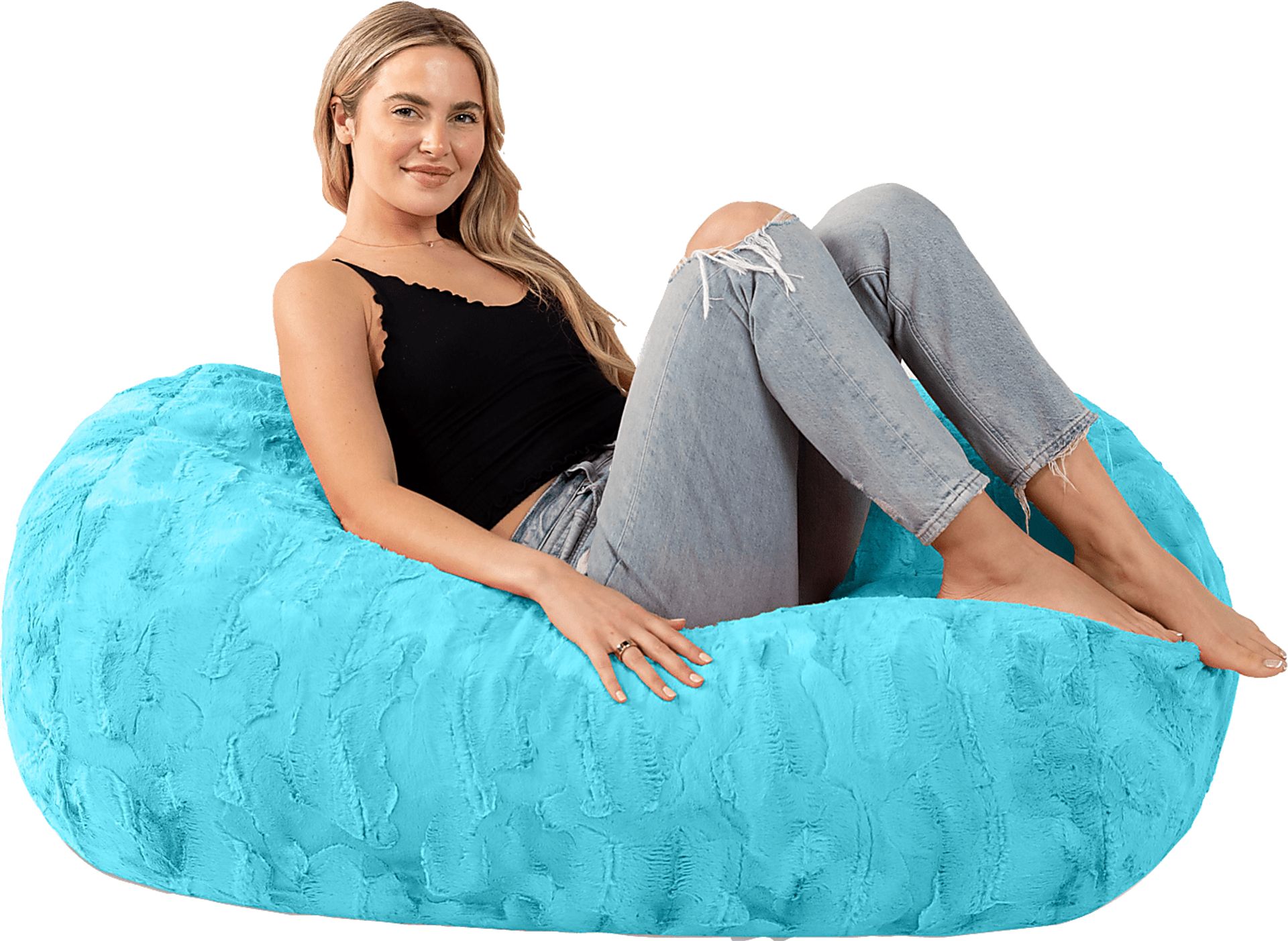 Breun Turquoise Blue Polyester Fabric Bean Bag Lounger | Rooms to Go