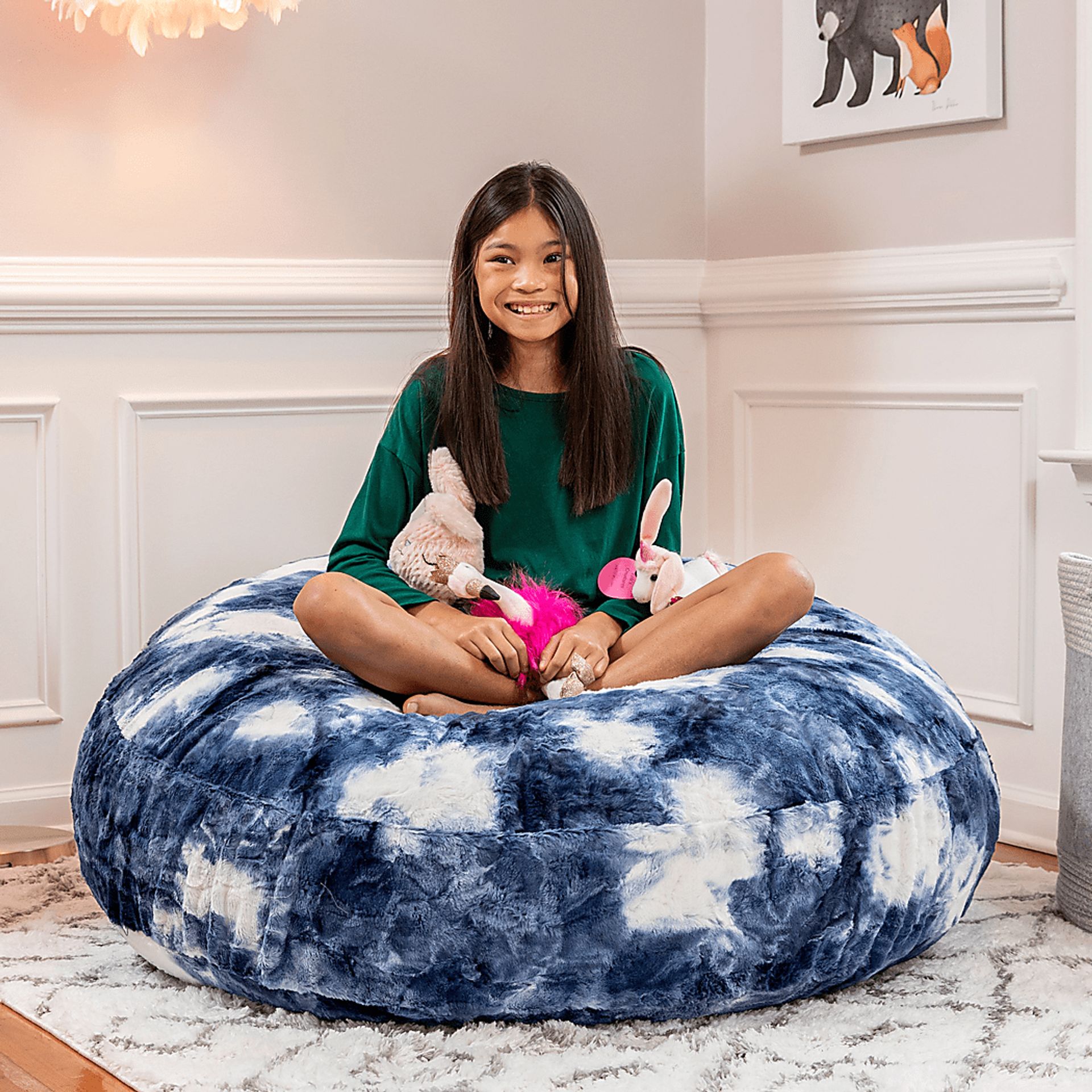 Kids Brogton Blue White Bean Bag Chair - Image 2