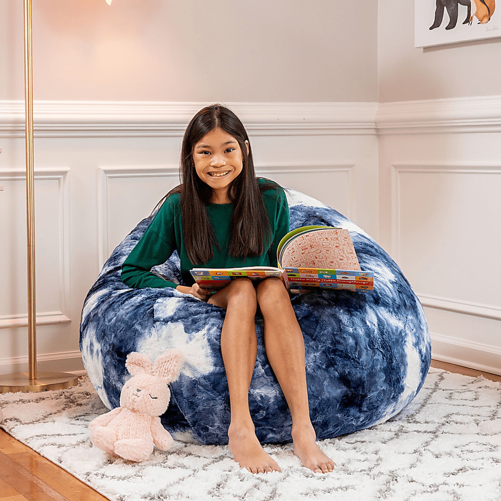 Kids Brogton Blue White Bean Bag Chair - Image 3