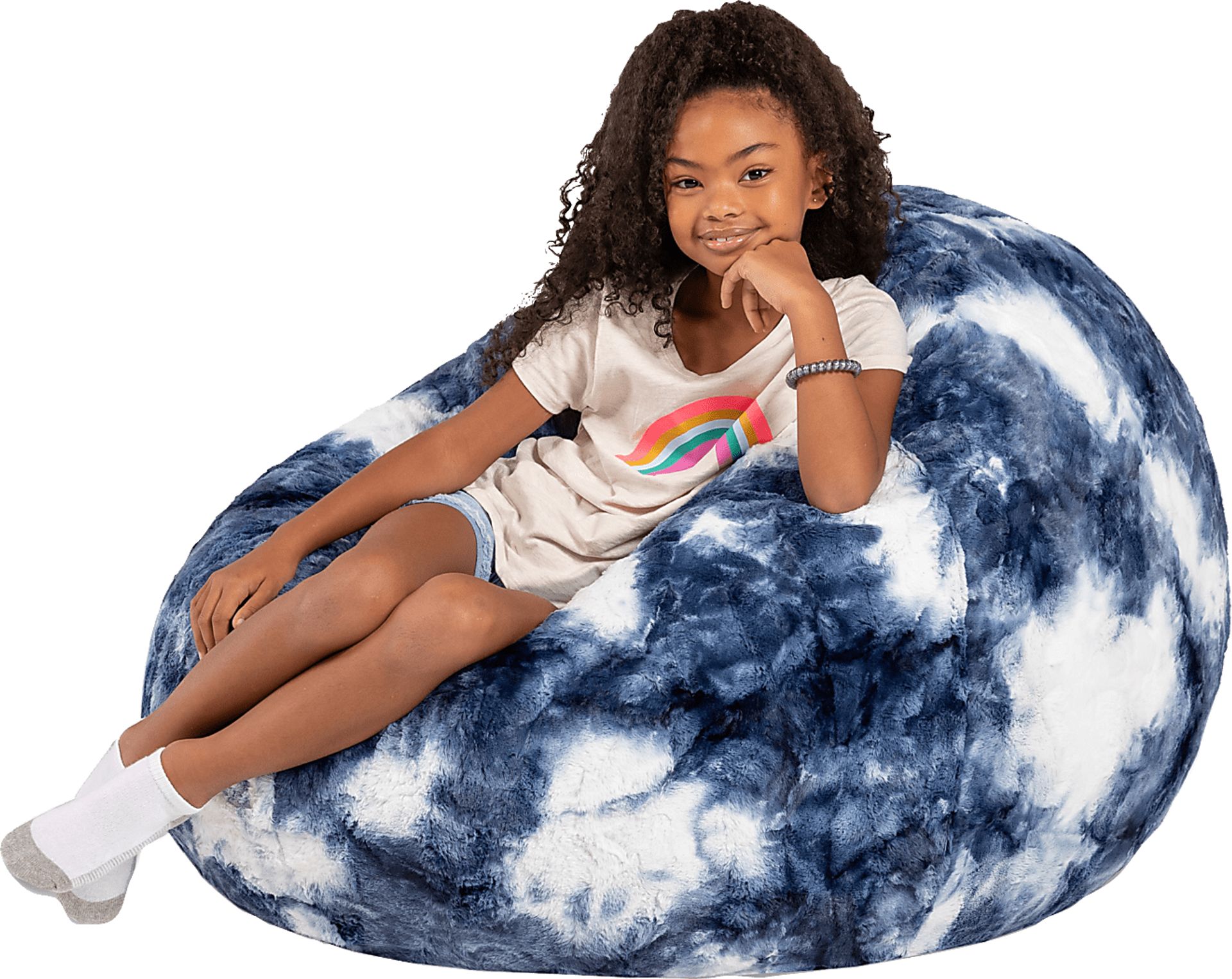 Kids Brogton Blue White Bean Bag Chair - Image 4