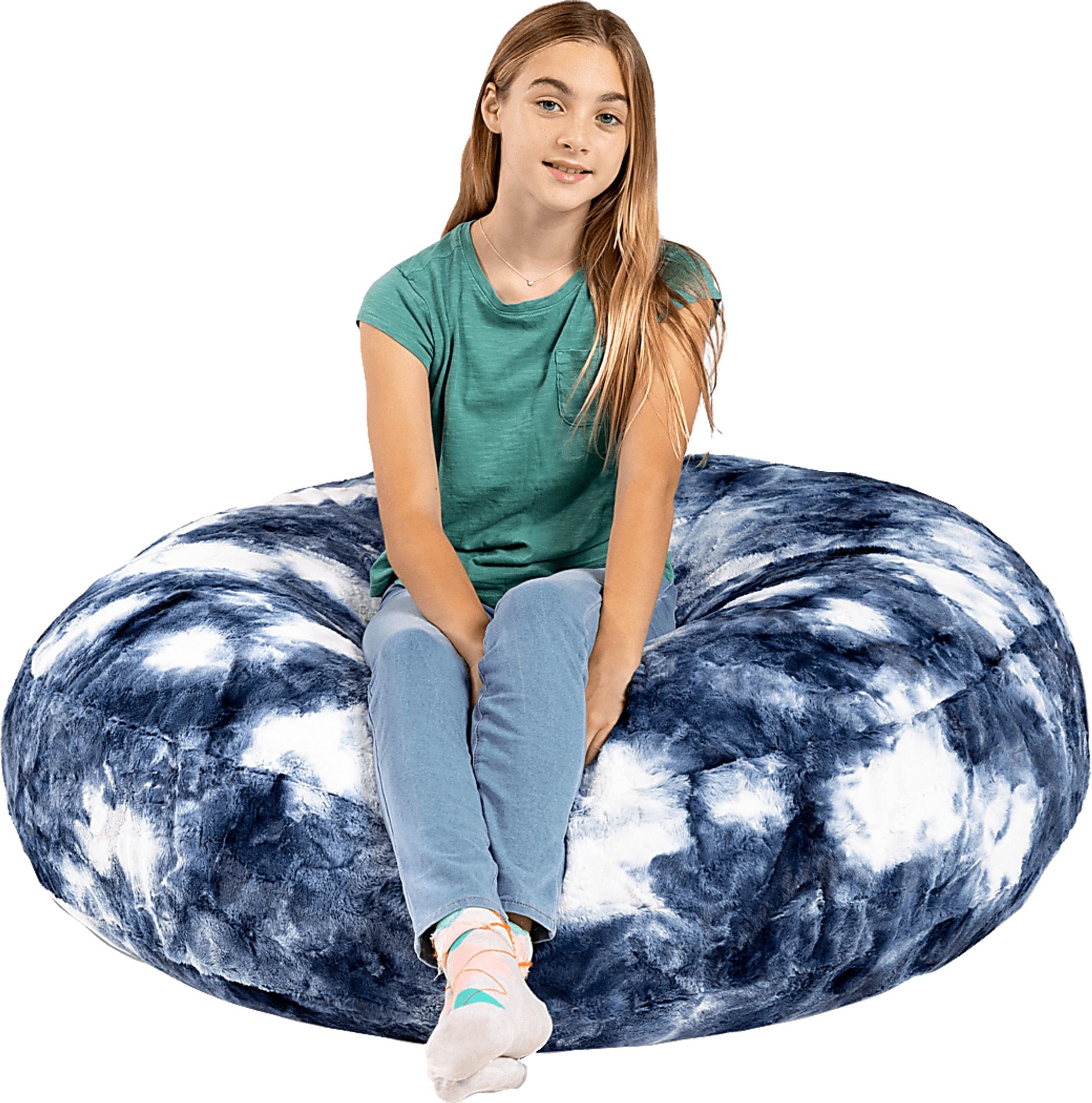 Kids Brogton Blue White Bean Bag Chair - Image 5