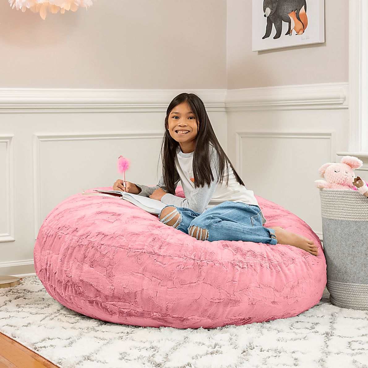 Kids Brogton Pink Bean Bag Chair Rooms To Go