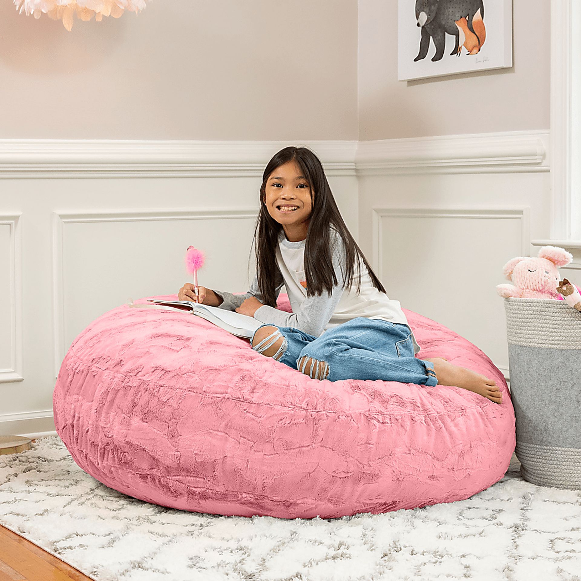 Kids Brogton Pink Bean Bag Chair - Image 2