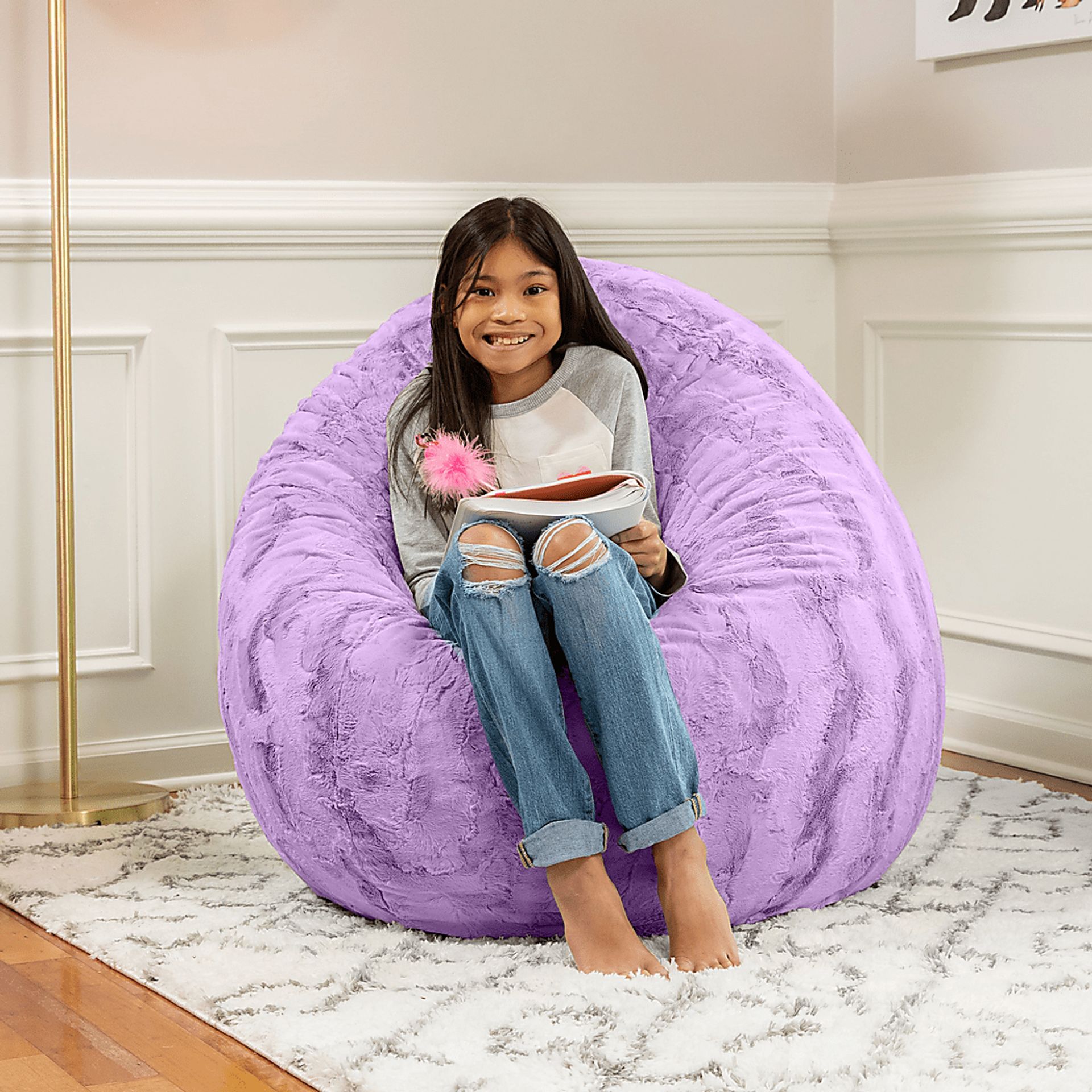 Kids Brogton Purple Bean Bag Chair - Image 2