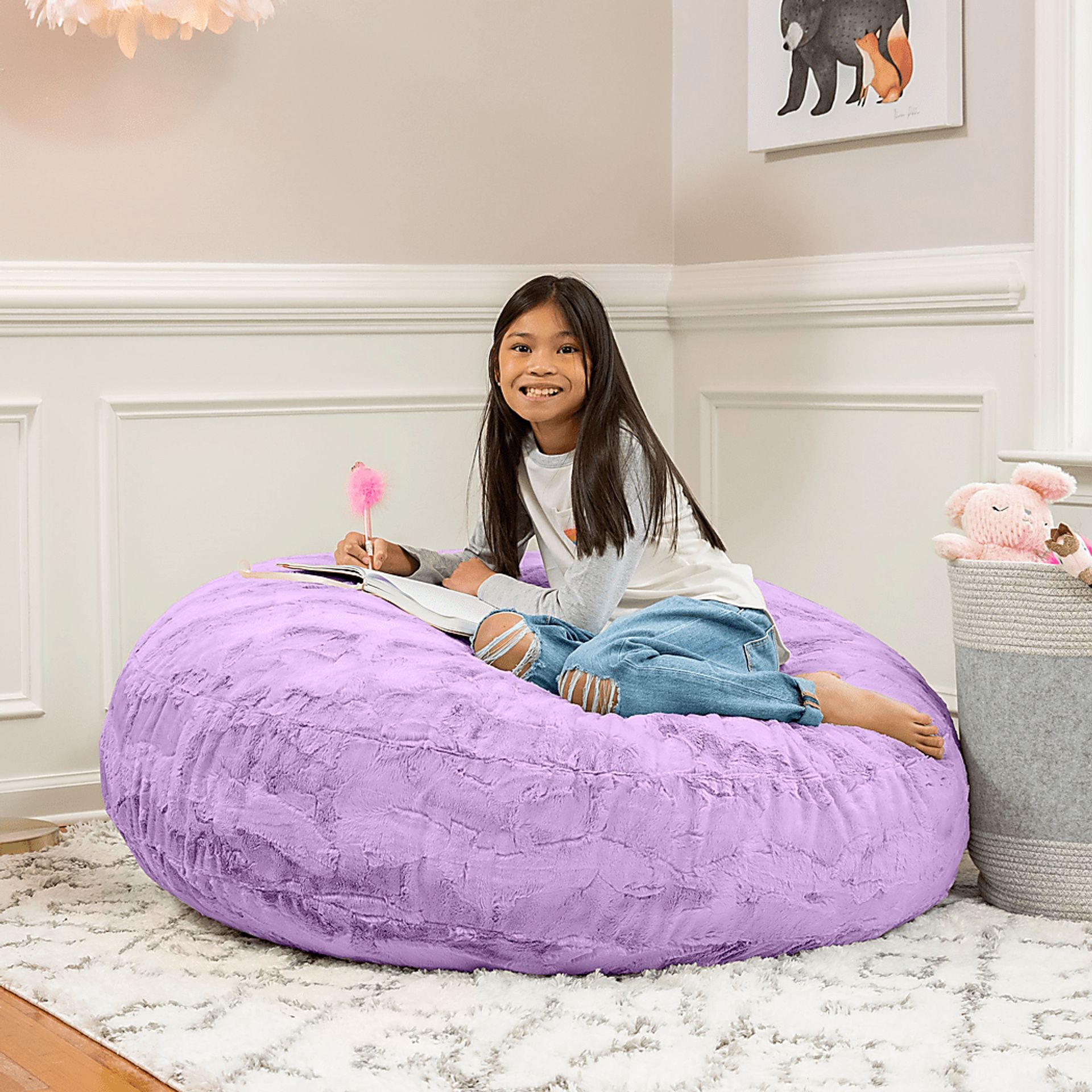 Kids Brogton Purple Bean Bag Chair - Image 3