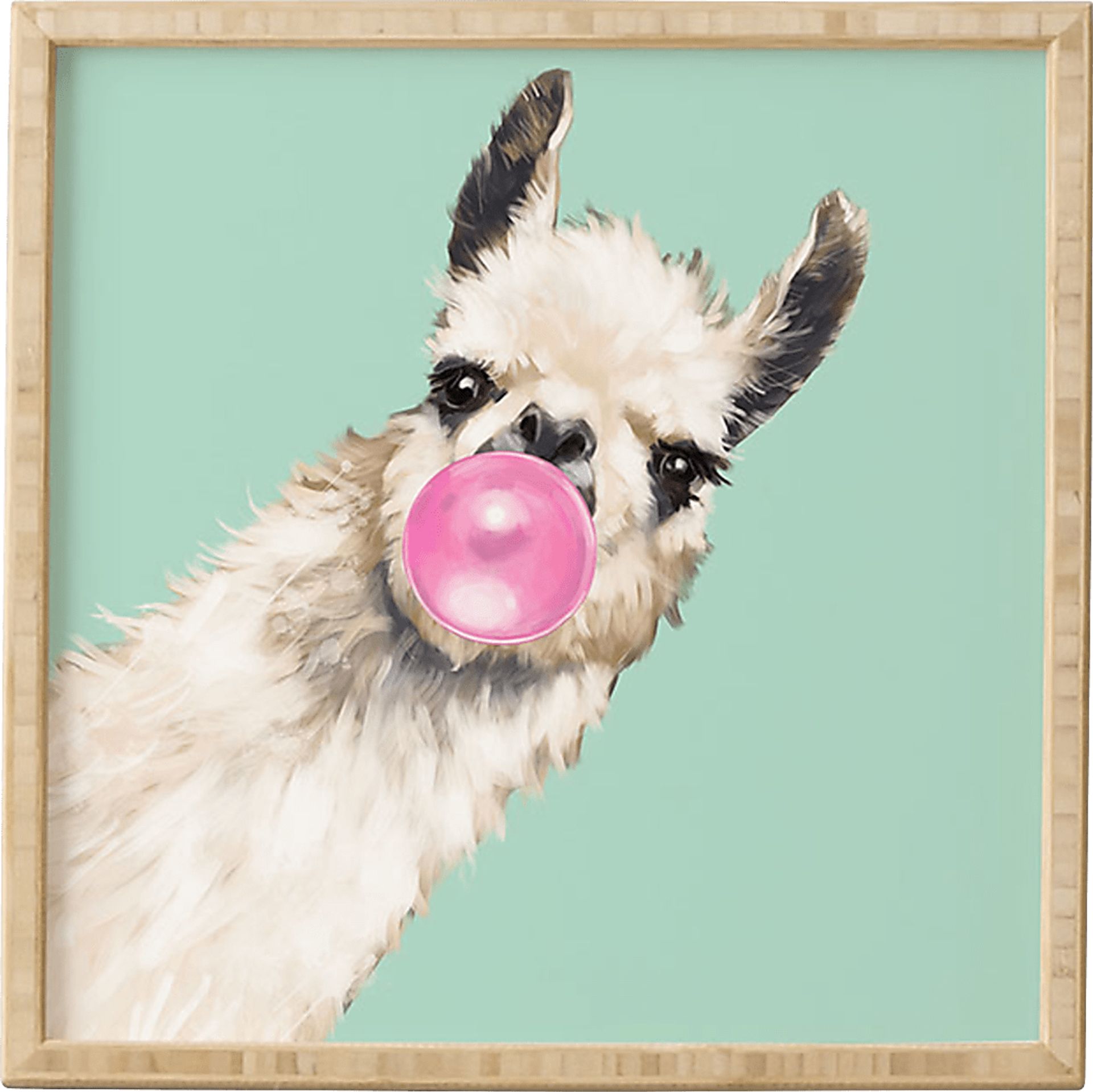Kids Bubblegum Llama Green Wall Art - Image 1