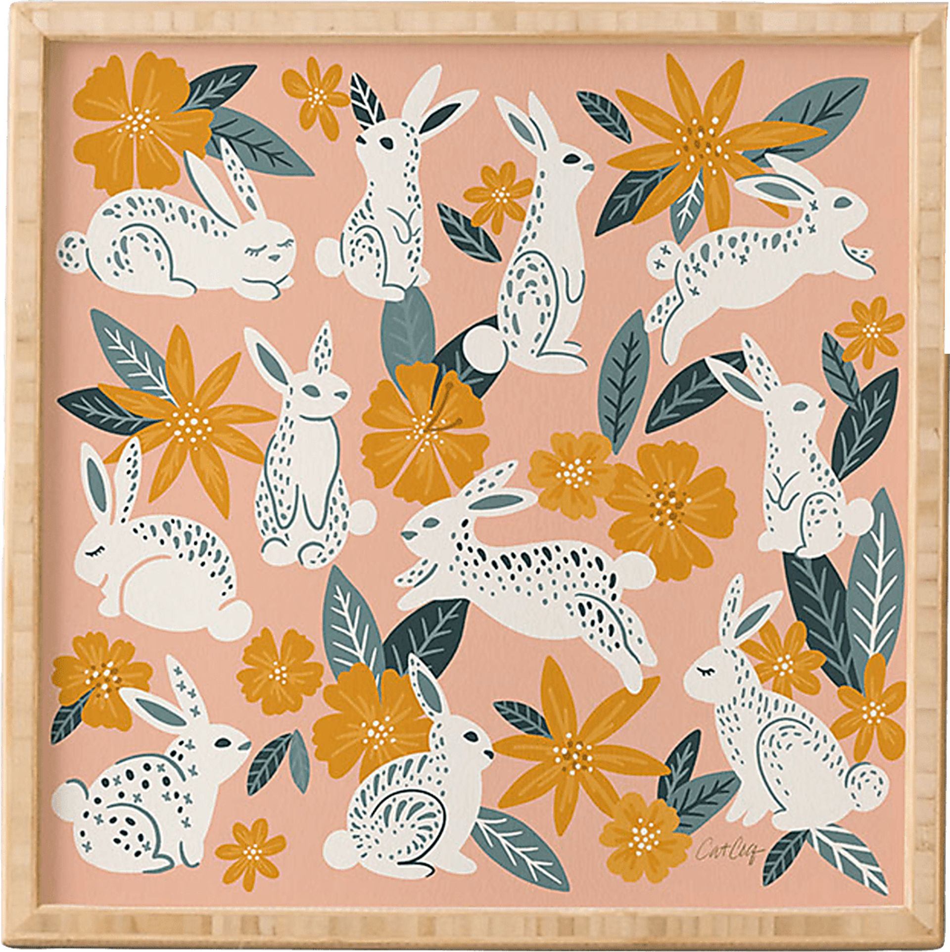 Kids Bunnies Bloom Pink Framed Wall Art - Image 1