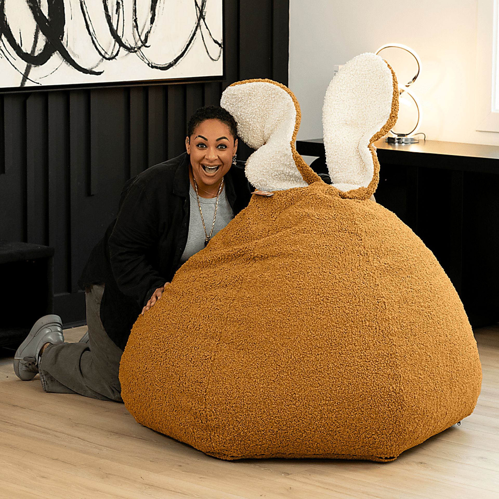 Kids Bunny Gold Bean Bag Chair - Image 4