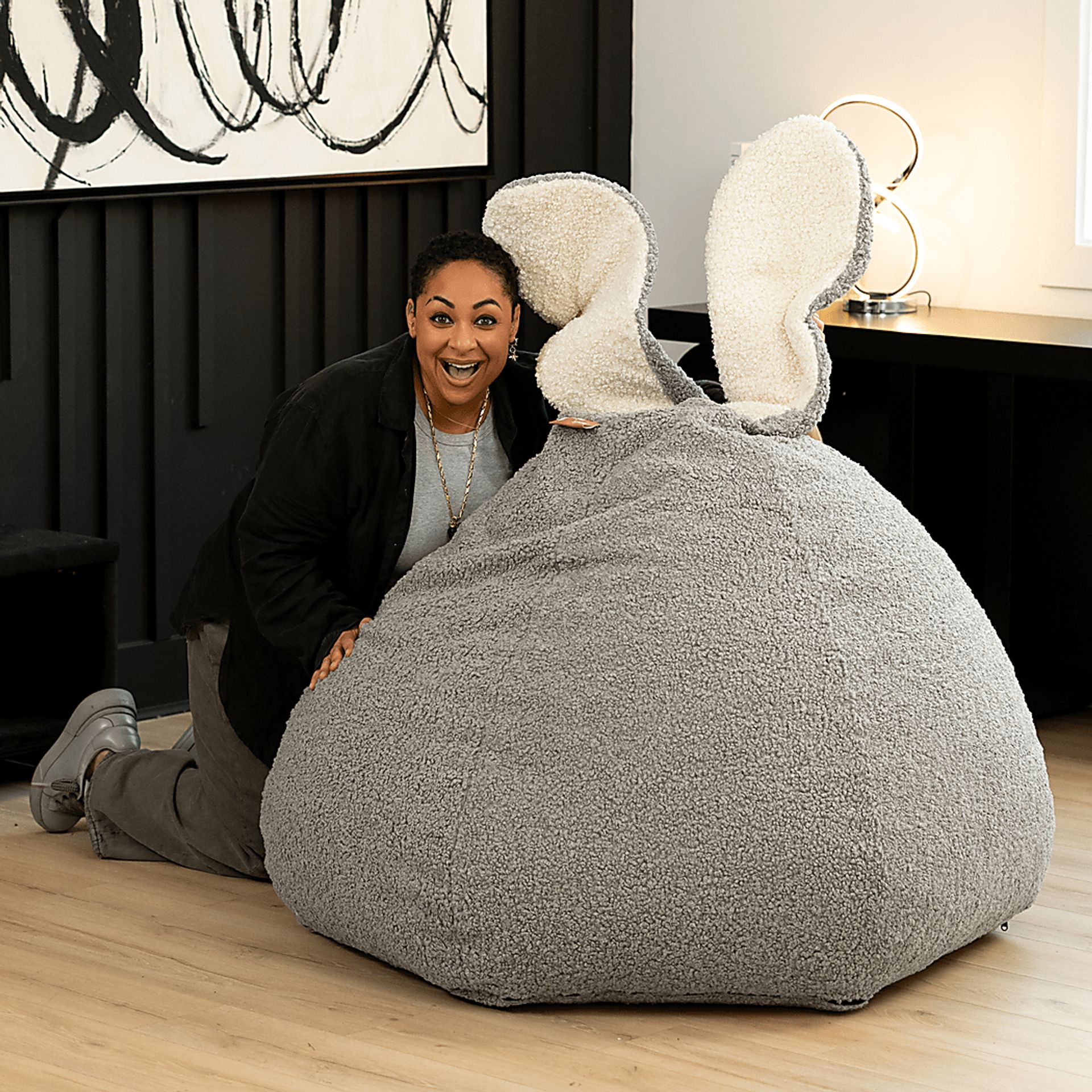 Kids Bunny Gray Bean Bag Chair - Image 4