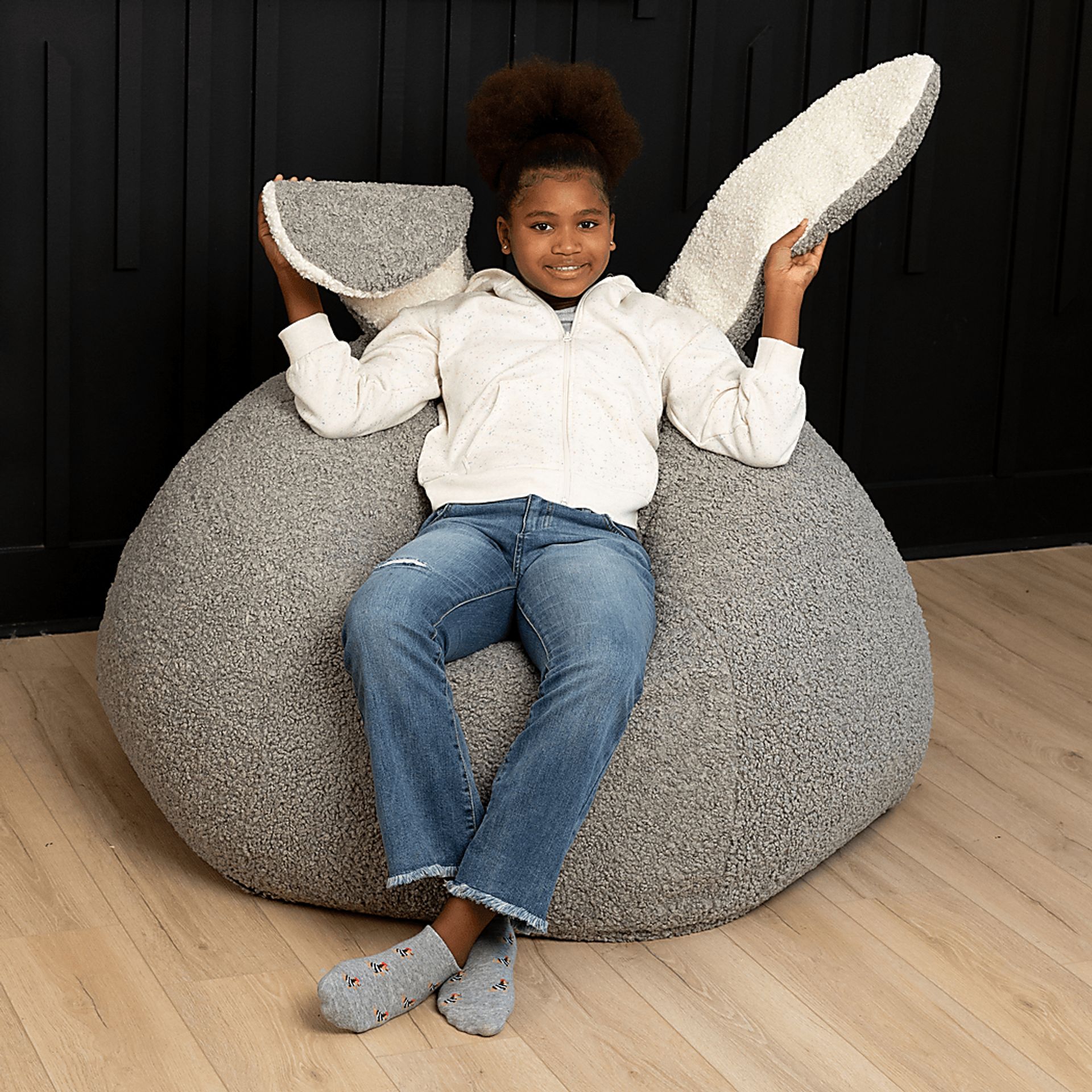 Kids Bunny Gray Bean Bag Chair - Image 5