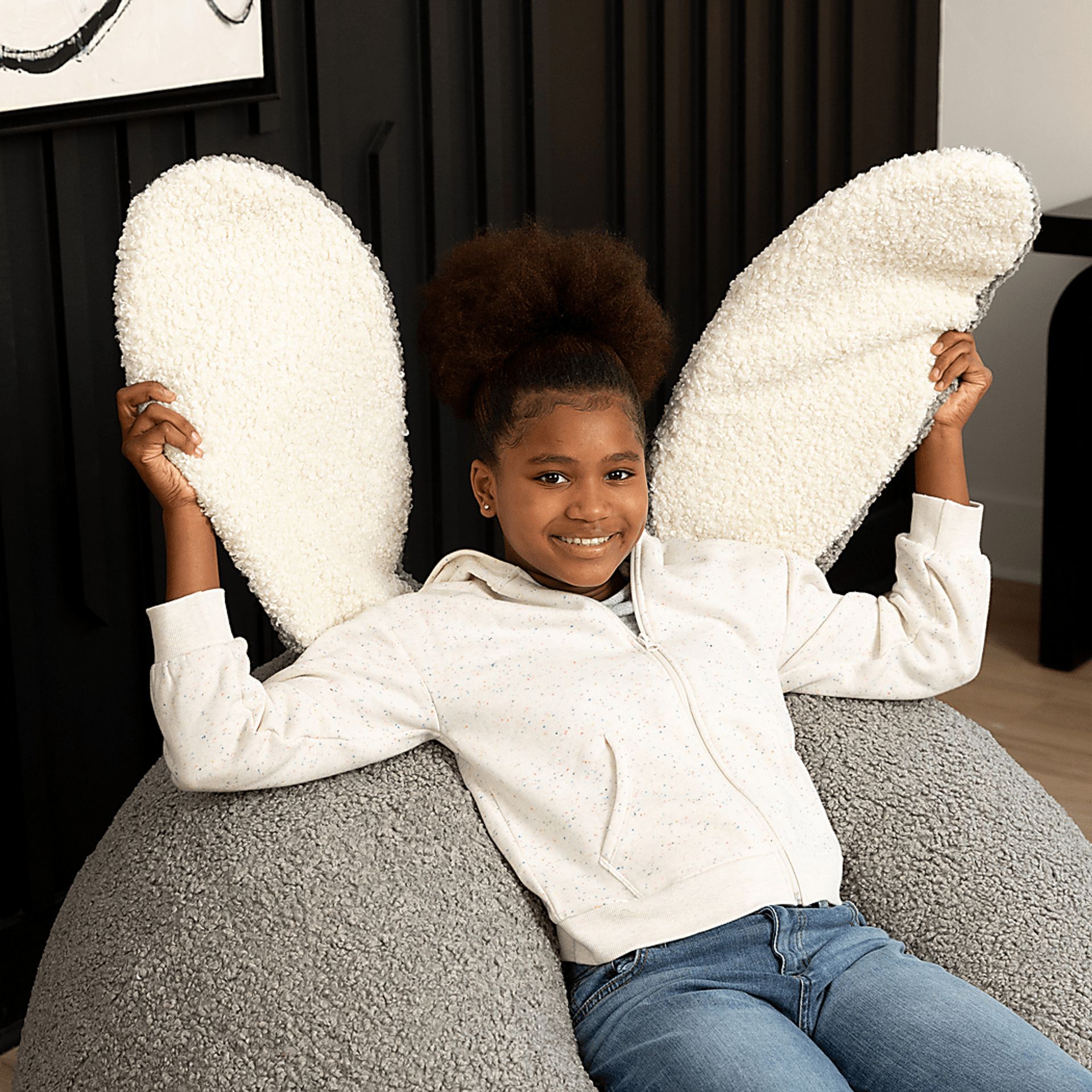 Kids Bunny Gray Bean Bag Chair - Image 7