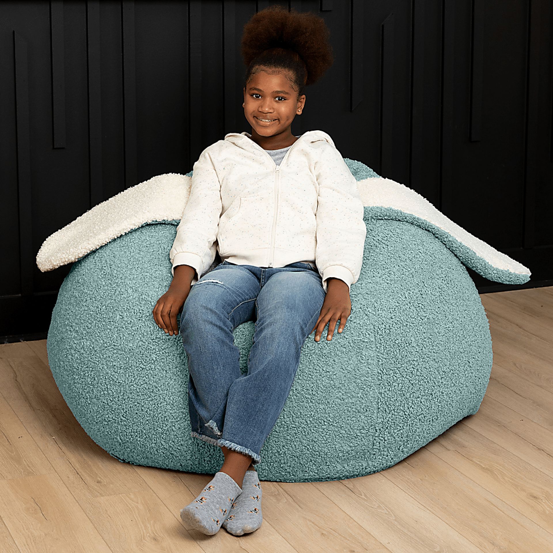 Kids Bunny Green Bean Bag Chair - Image 4