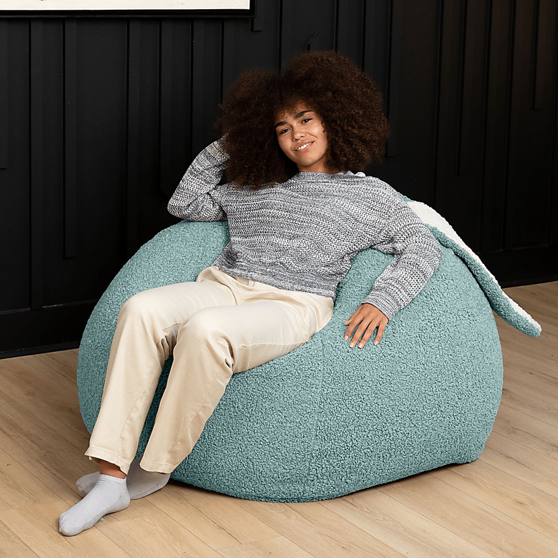 Kids Bunny Green Bean Bag Chair - Image 5