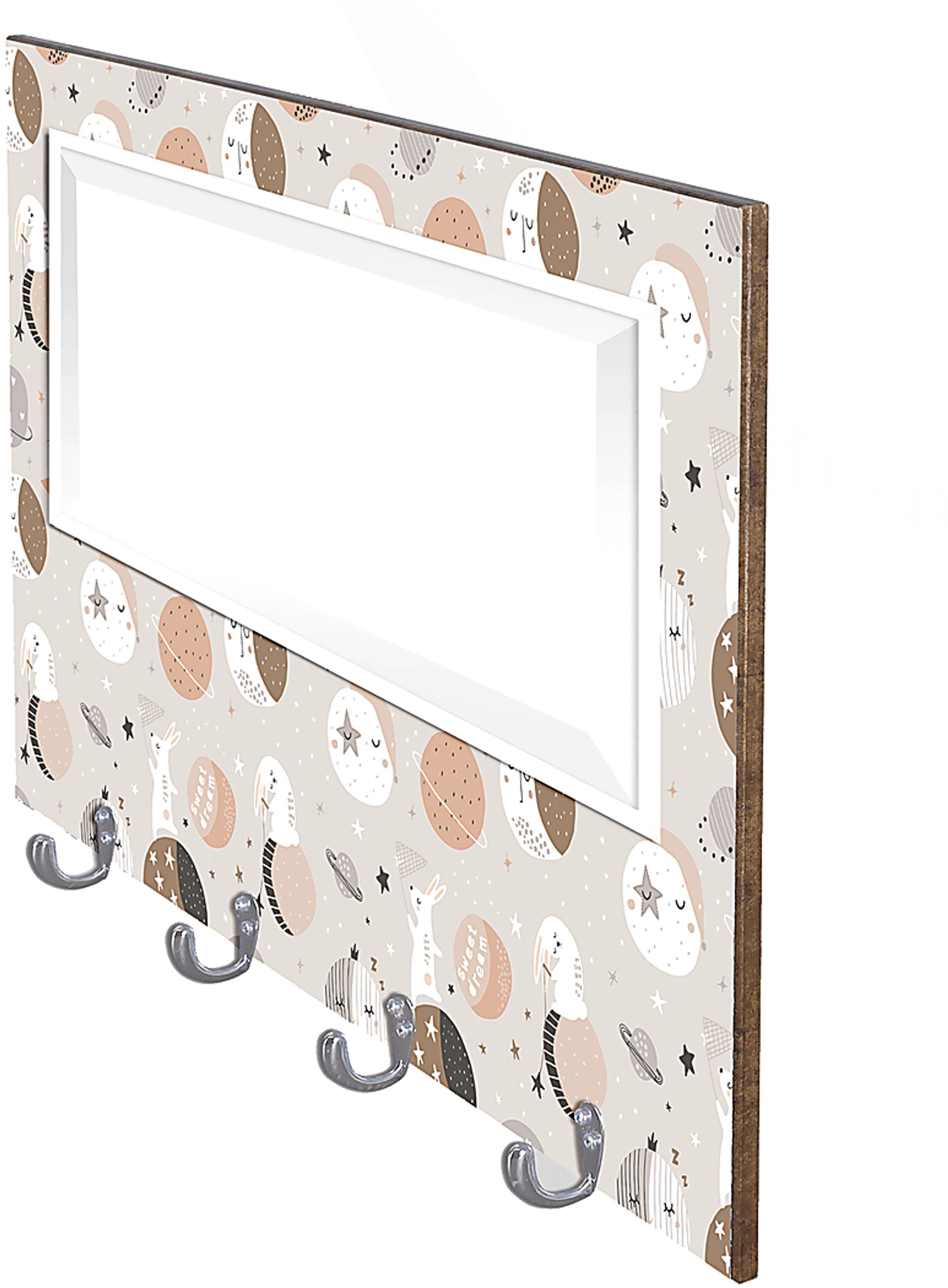 Kids Bunny In Space Gray Wall Mirror - Image 2