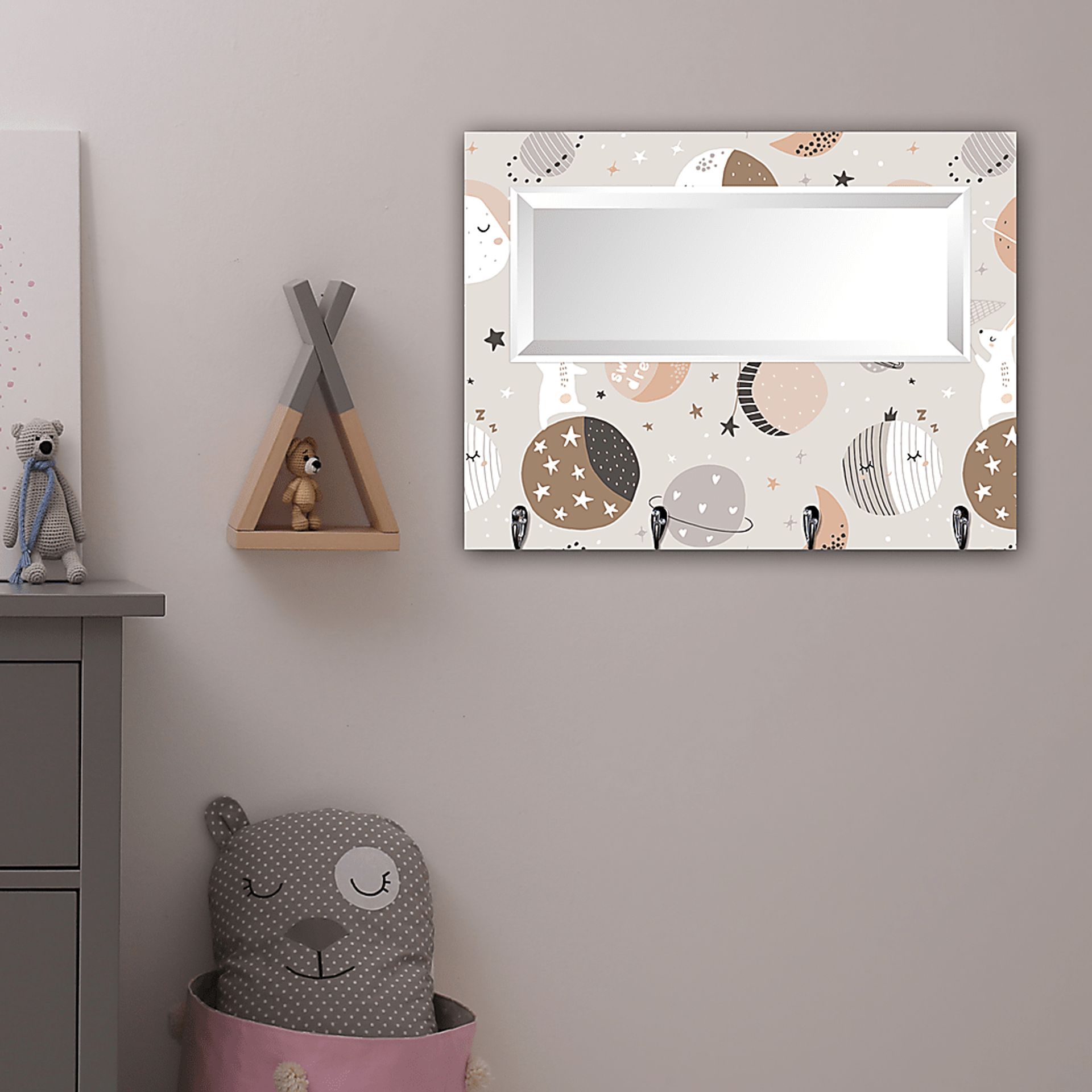 Kids Bunny In Space Gray Wall Mirror - Image 3