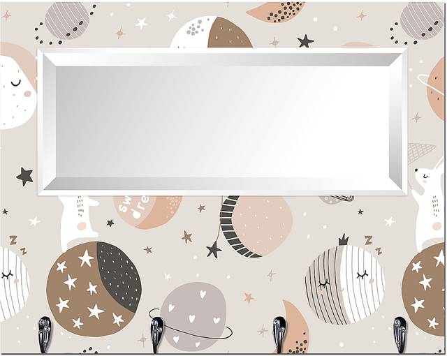 Kids Bunny In Space Gray Wall Mirror - Thumbnail - Image 1