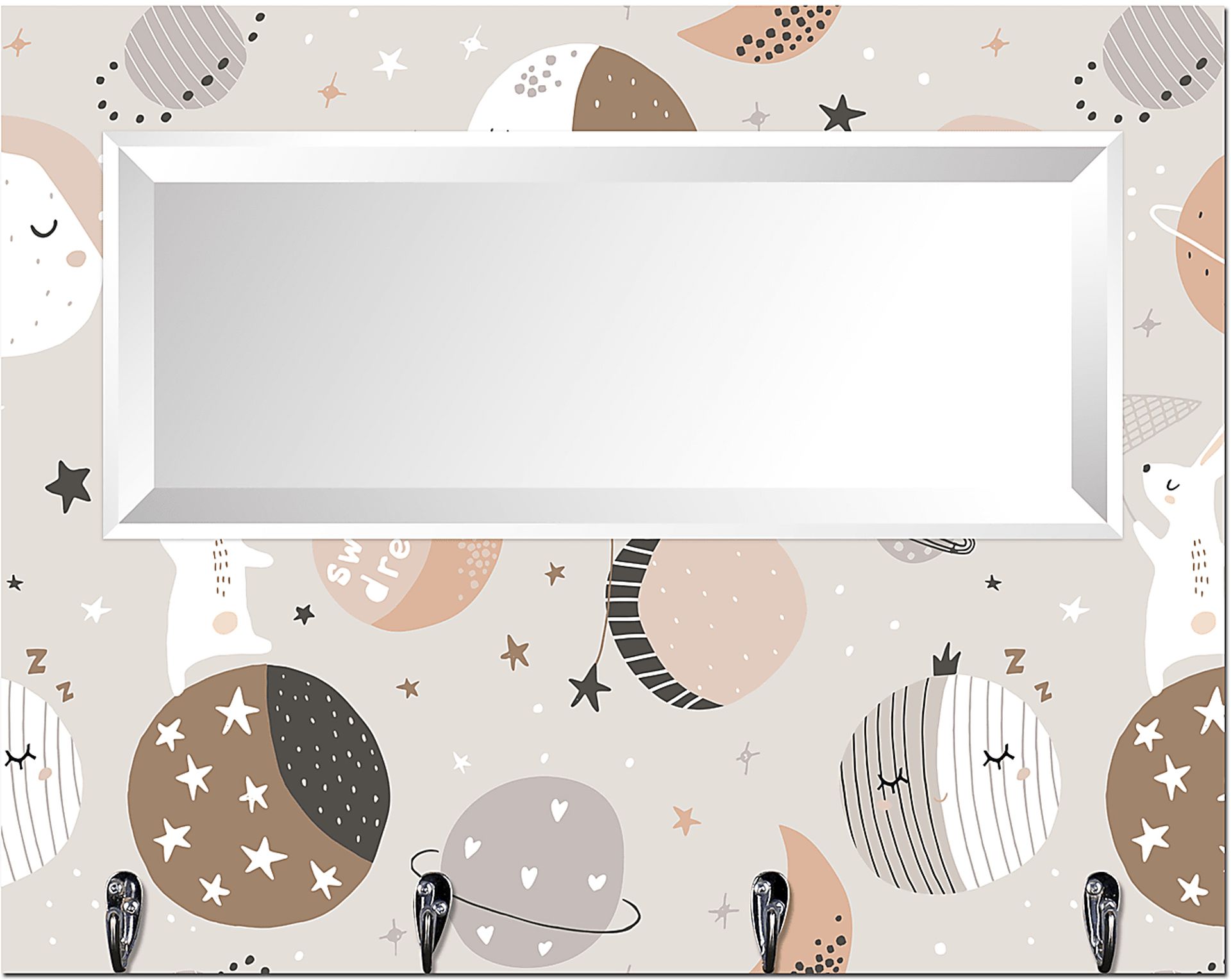Kids Bunny In Space Gray Wall Mirror - Image 1