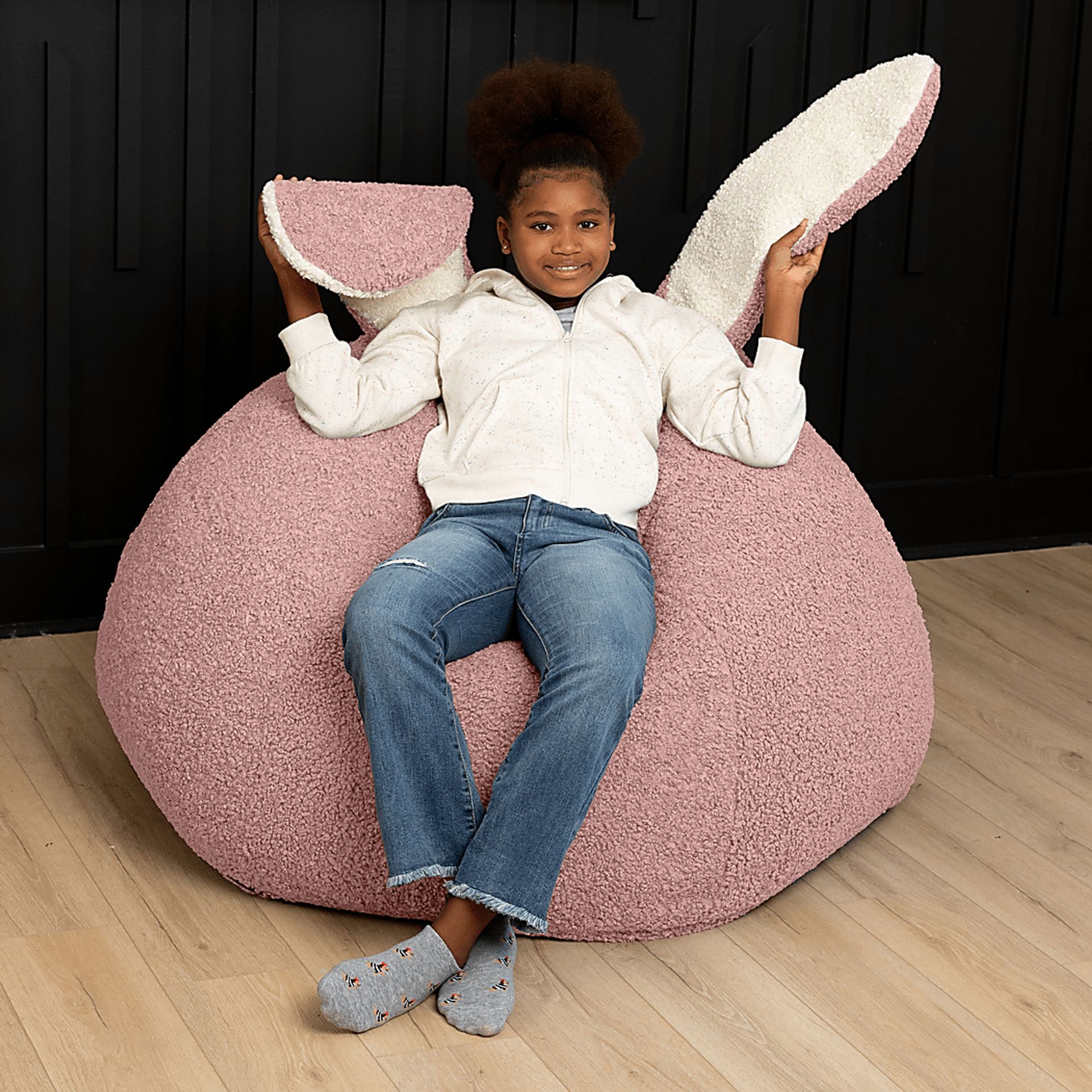 Kids Bunny Pink Bean Bag Chair - Image 4