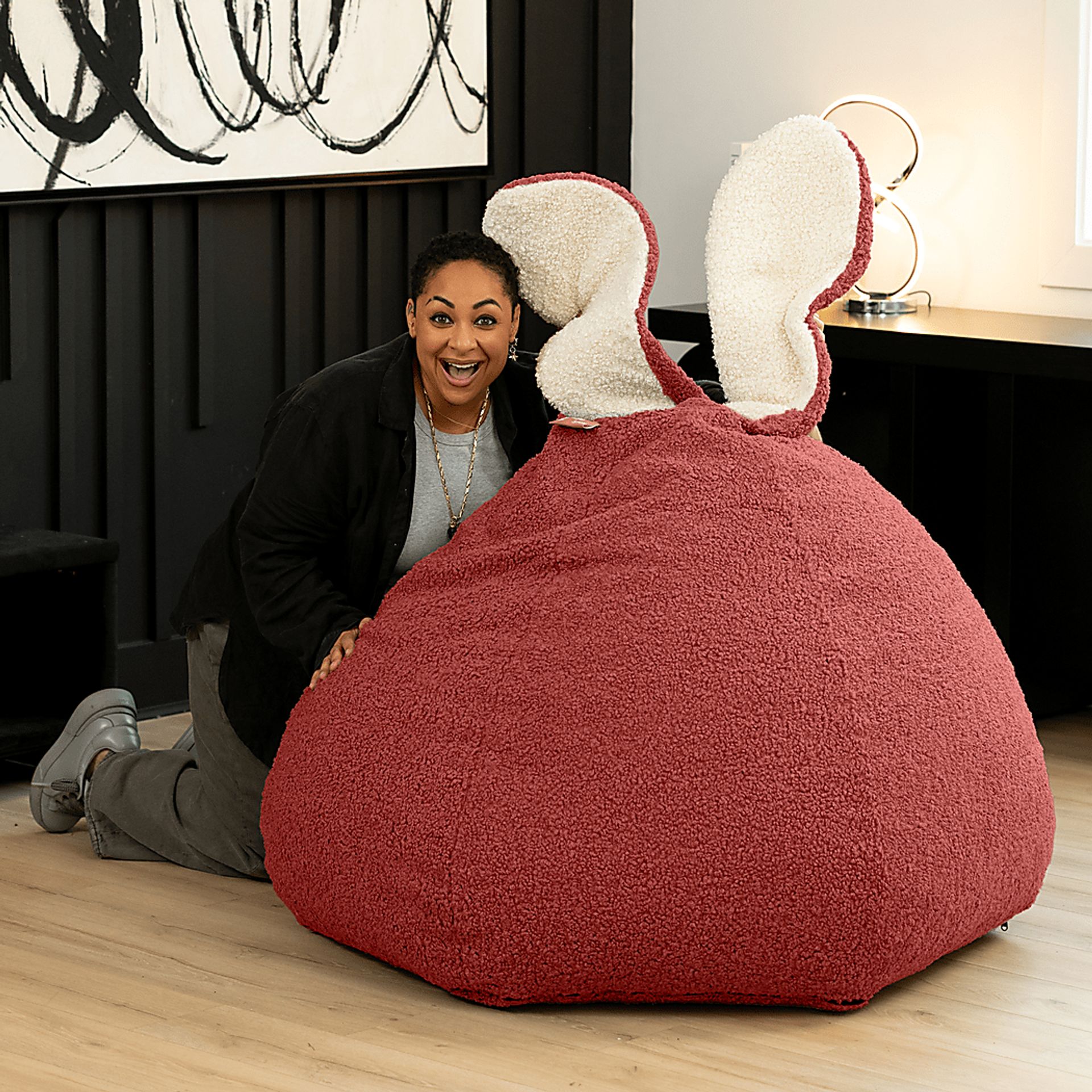 Kids Bunny Red Bean Bag Chair - Image 4