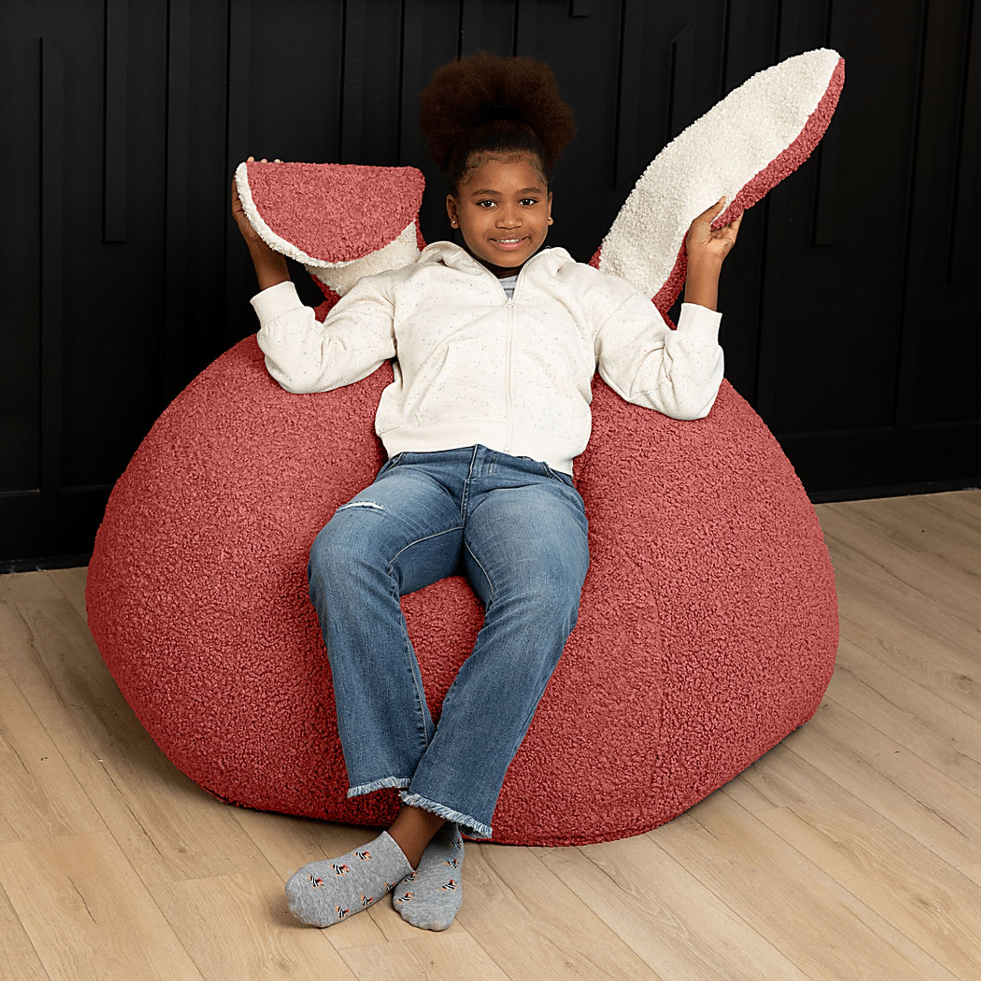 Kids Bunny Red Bean Bag Chair - Image 5