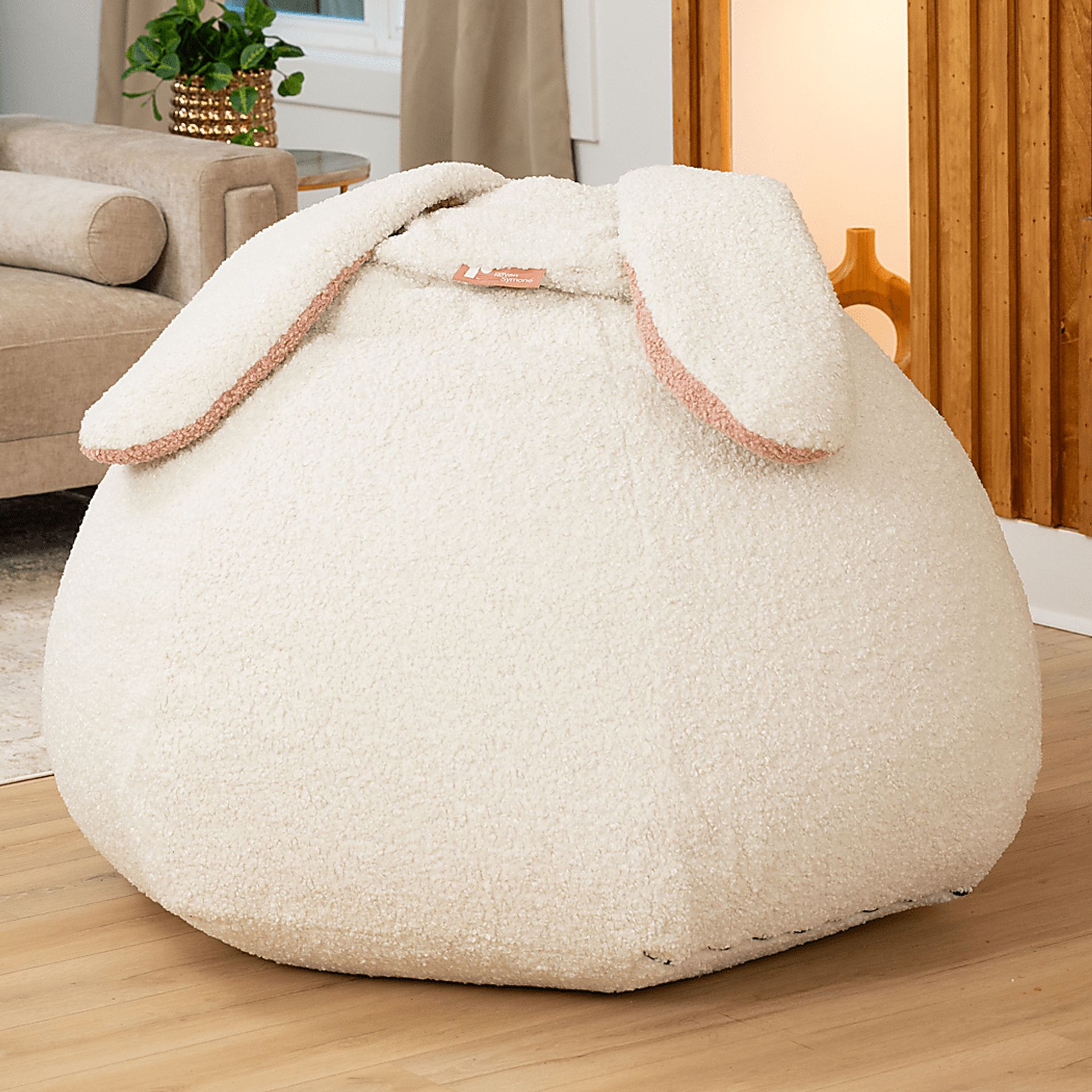Kids Bunny White Bean Bag Chair - Image 2