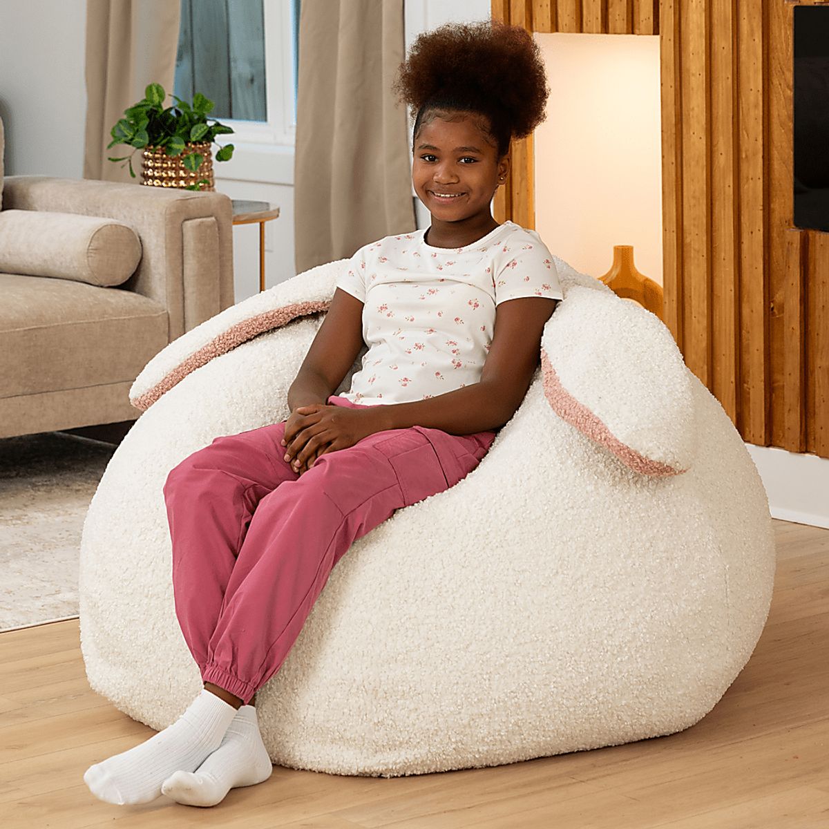 Raven-Symoné Hopseat Bunny White Faux Shearling Bean Bag Chair | Rooms ...