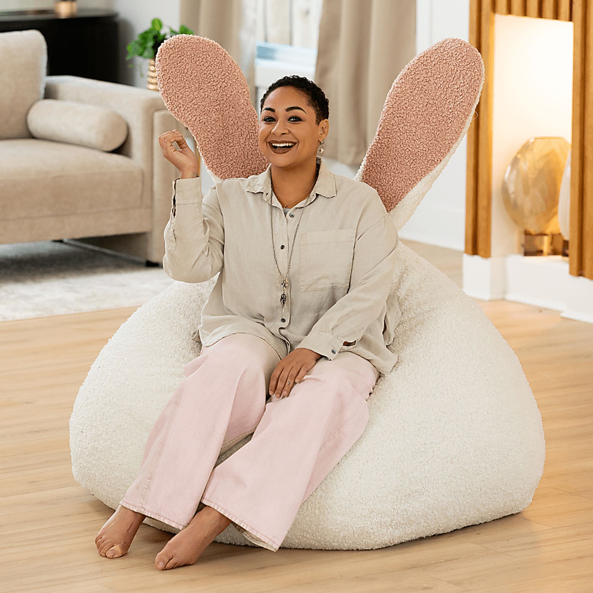 Kids Bunny White Bean Bag Chair - Image 7