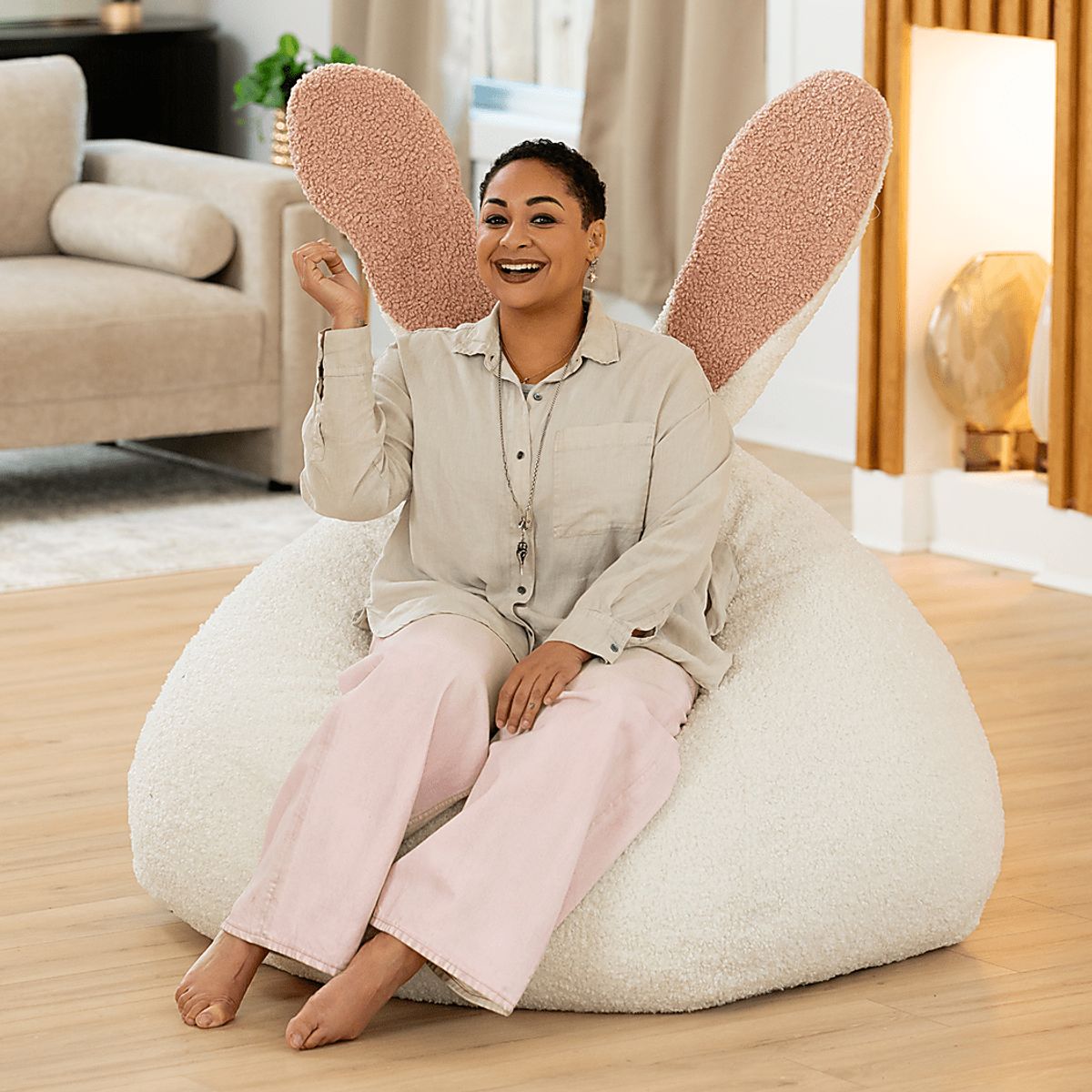 Raven-Symoné Hopseat Bunny White Faux Shearling Bean Bag Chair | Rooms ...