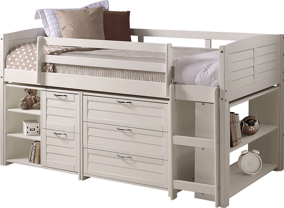 Kids Burchill White Twin Loft Bed with Storage