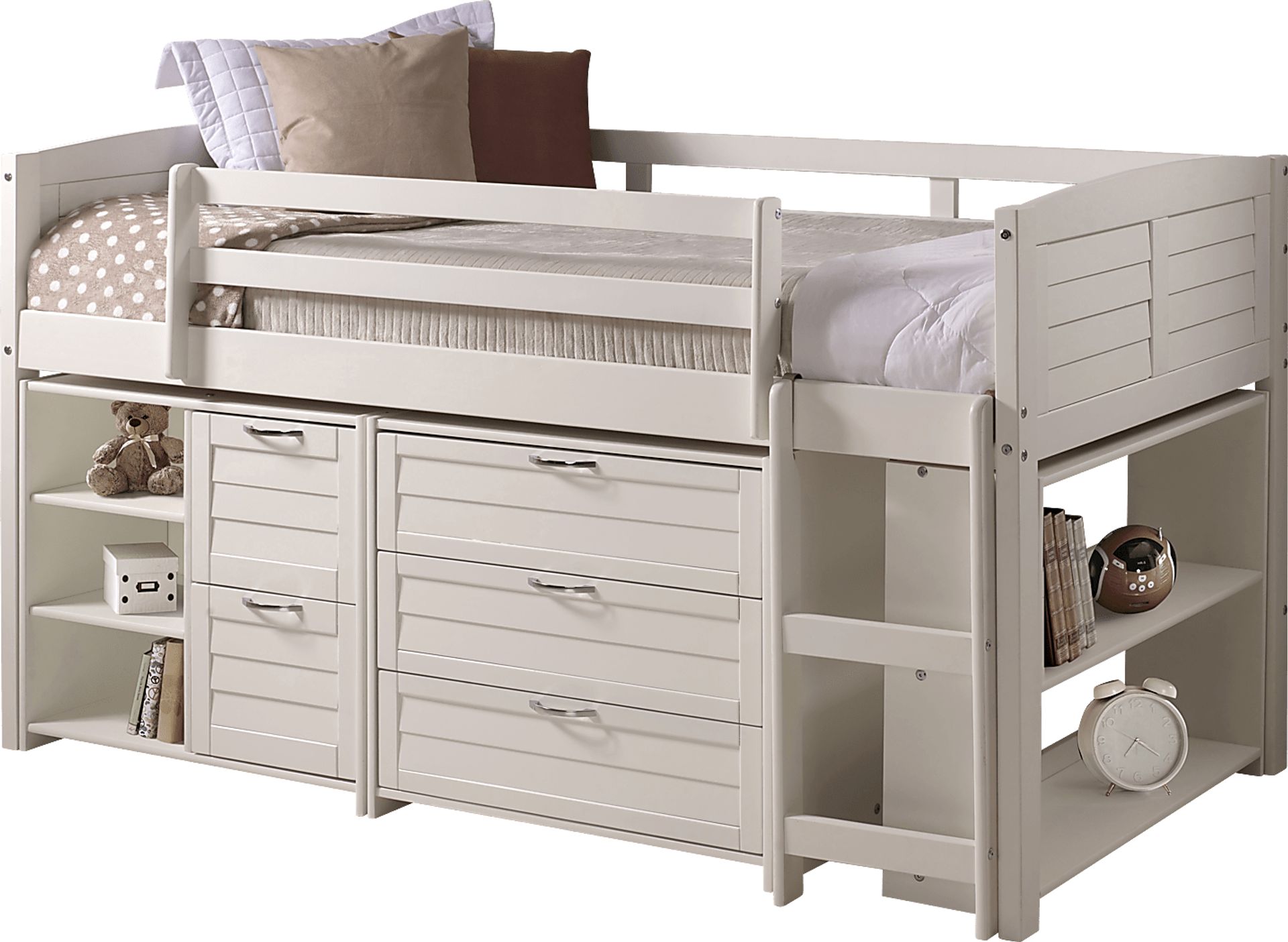 Kids Burchill White Twin Loft Bed with Storage - Image 1