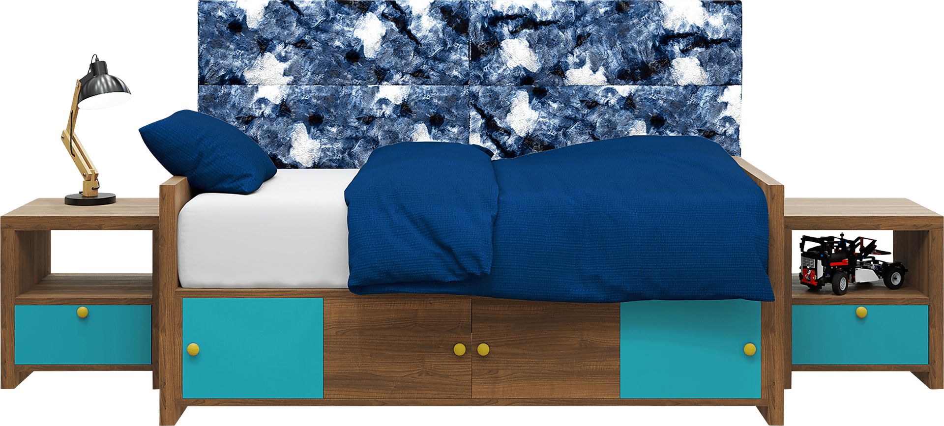 Kids Burkett II Blue White Faux Fur Twin Headboard Panel, Set of 4 - Image 1