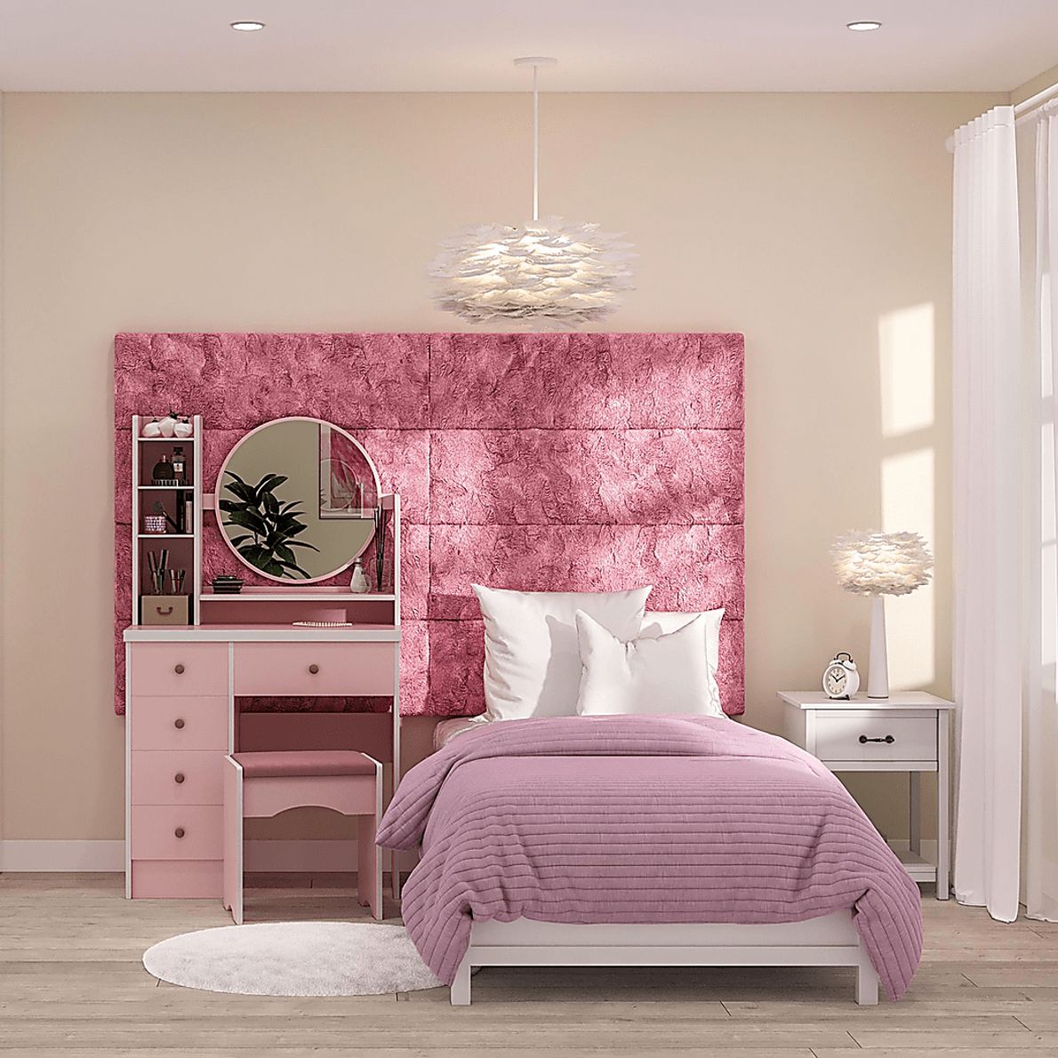 Kids Burkett II Pink Faux Fur Full/Queen Headboard Panel, Set of 4