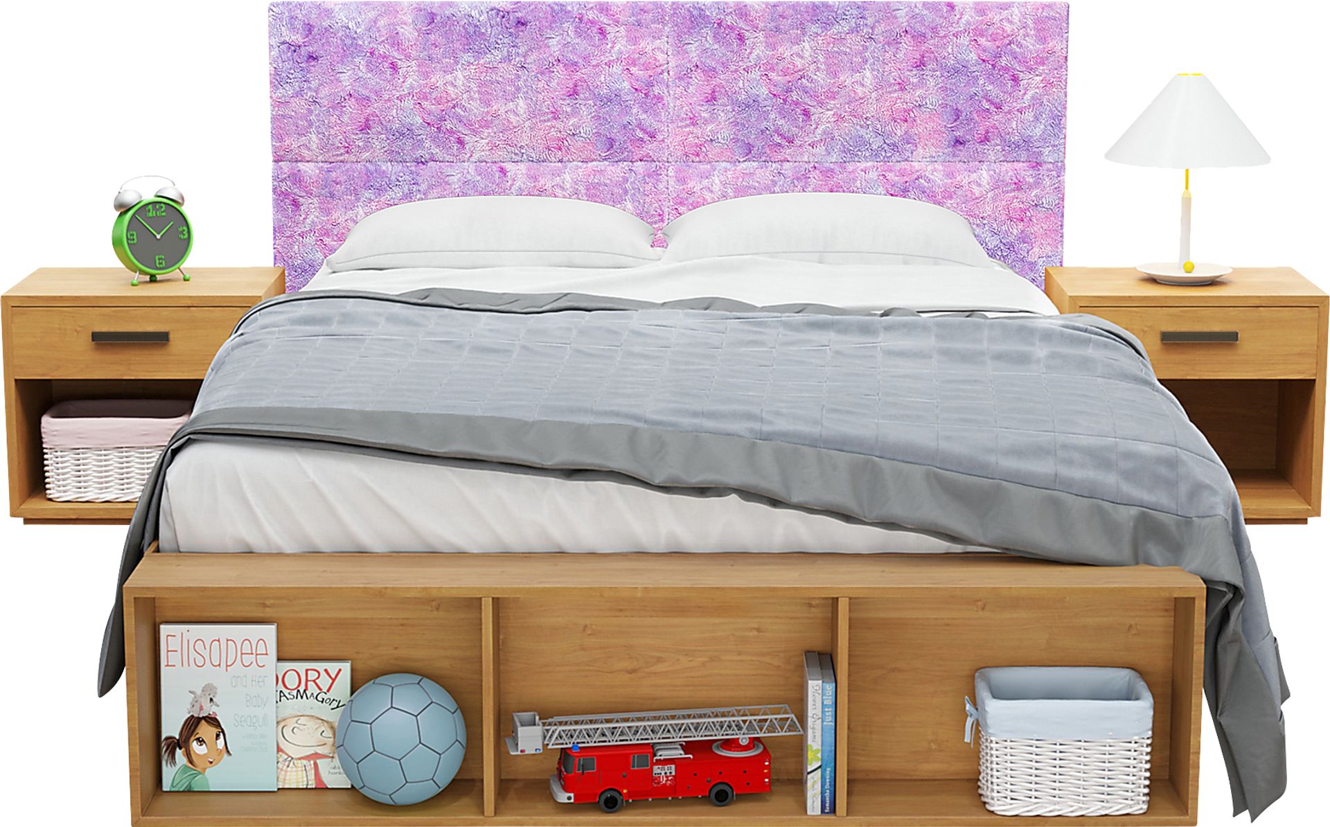Kids Burkett II Pink Purple Faux Fur Full/Queen Headboard Panel, Set of 4 - Image 1