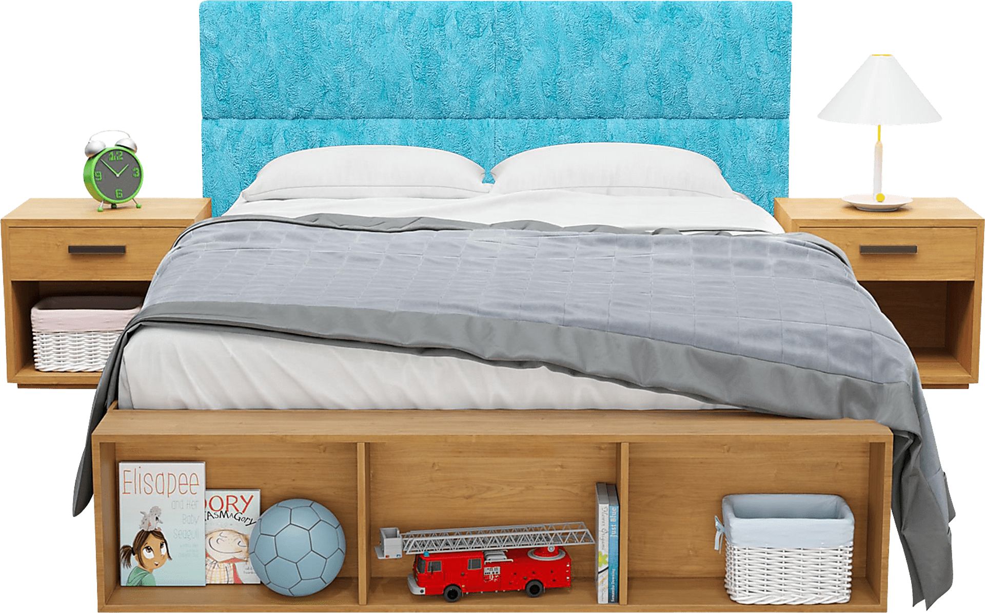 Kids Burkett II Turquoise Faux Fur Full/Queen Headboard Panel, Set of 4 - Image 1