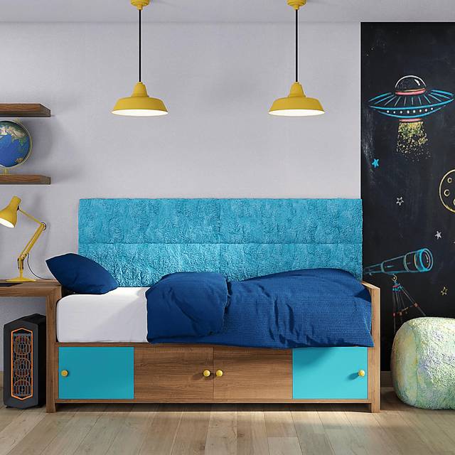 Kids Burkett II Turquoise Faux Fur Twin Headboard Panel, Set of 4 - Thumbnail - Image 2