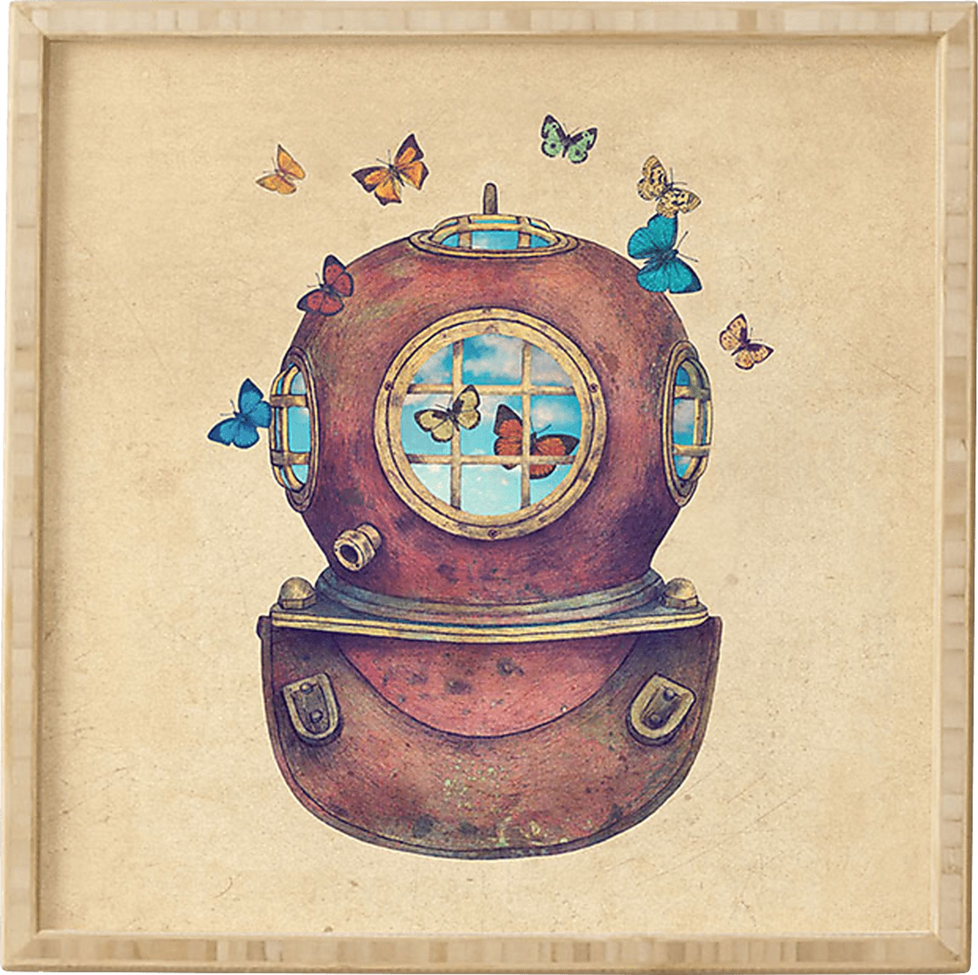 Kids Butterfly Daydream Beige Wall Art - Image 1