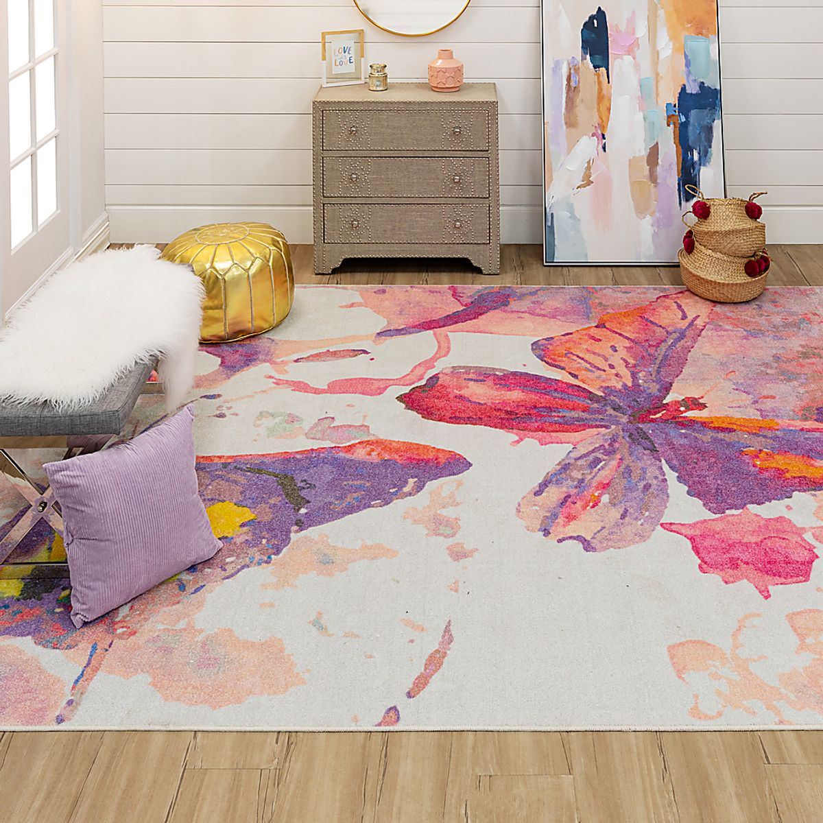 Butterfly Murmurs Pink Rug | Rooms to Go