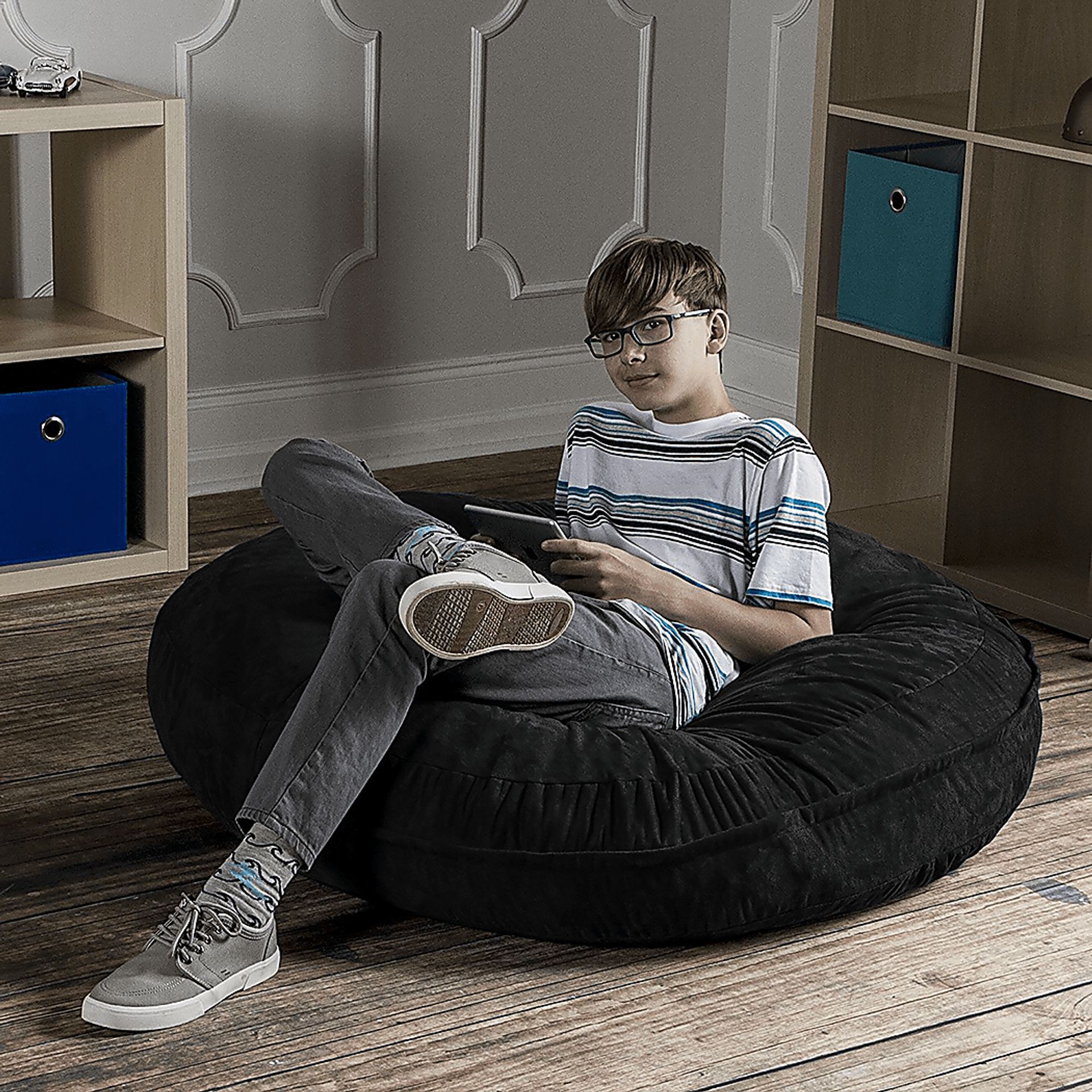 Kids Calix Black Bean Bag Chair - Image 2