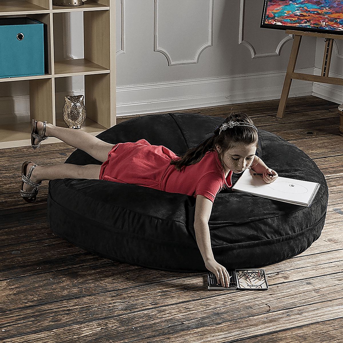 Calix Black Polyester Fabric Bean Bag Chair 