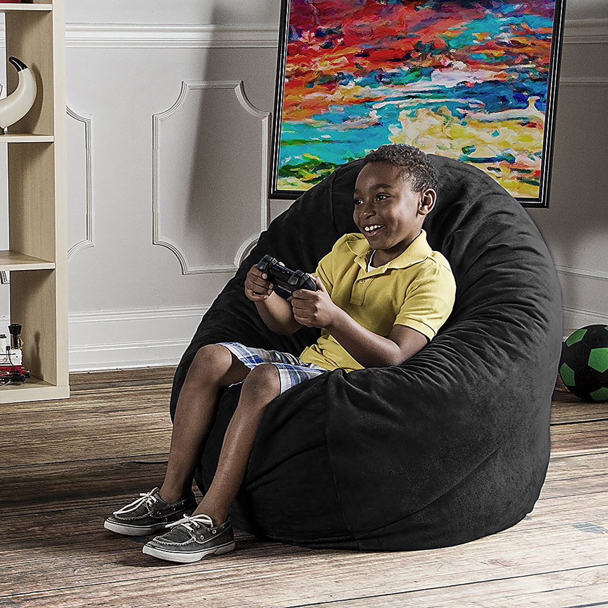 Calix Black Polyester Fabric Bean Bag Chair | Rooms to Go