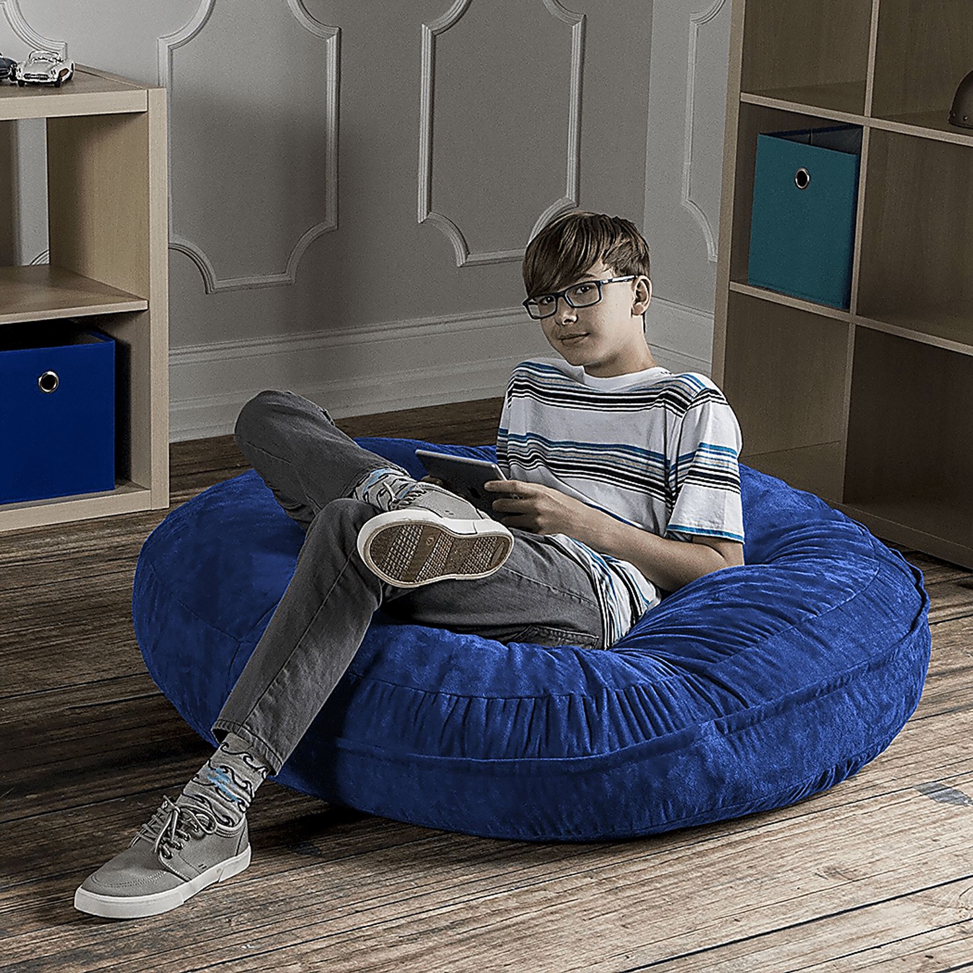 Kids Calix Blue Bean Bag Chair - Image 2