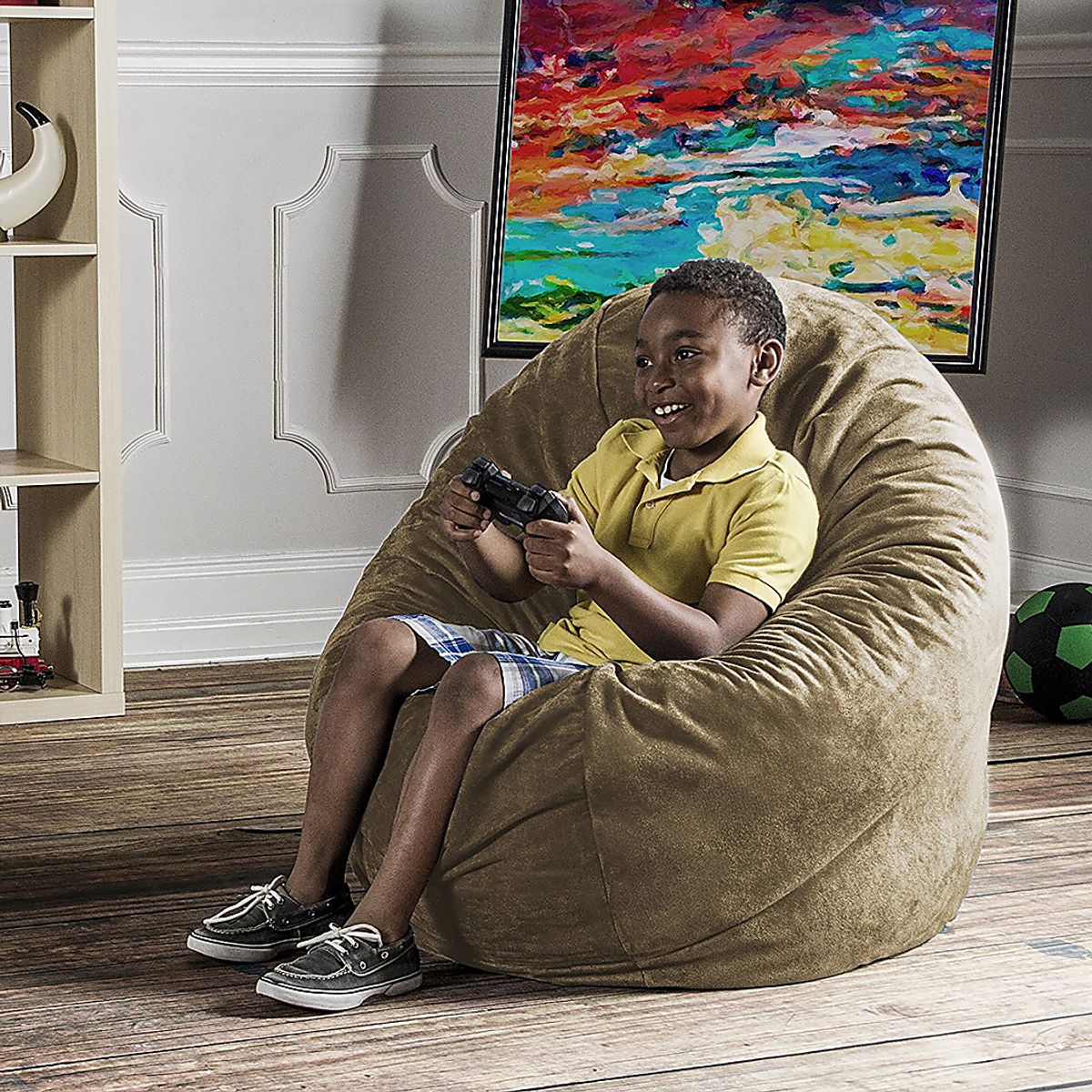 Calix Camel Brown Polyester Fabric Bean Bag Chair | Rooms to Go