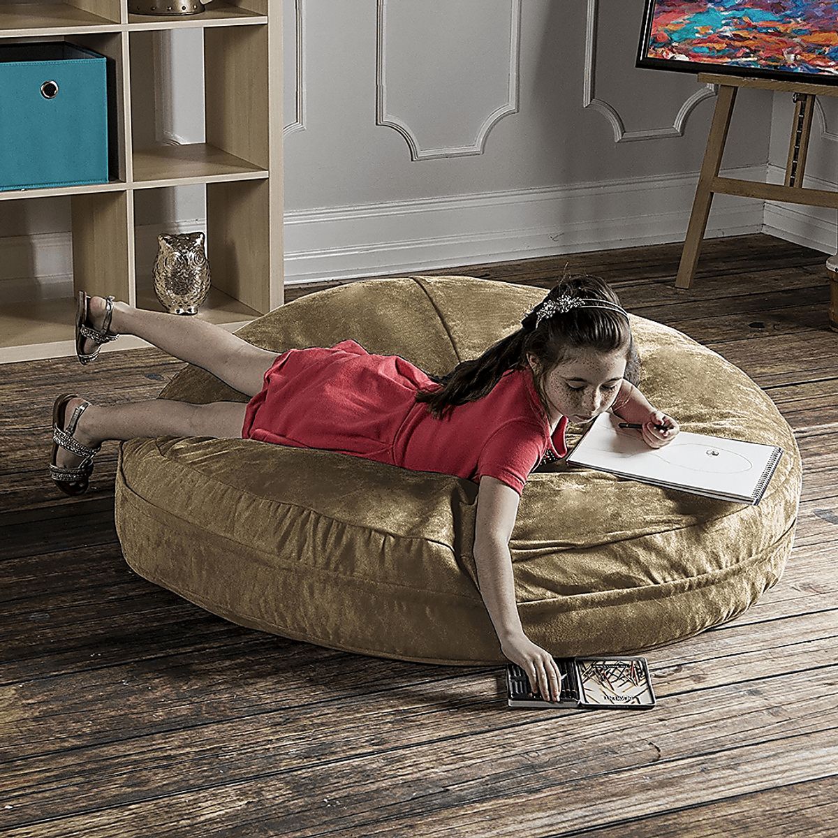 Calix Camel Brown Polyester Fabric Bean Bag Chair | Rooms to Go