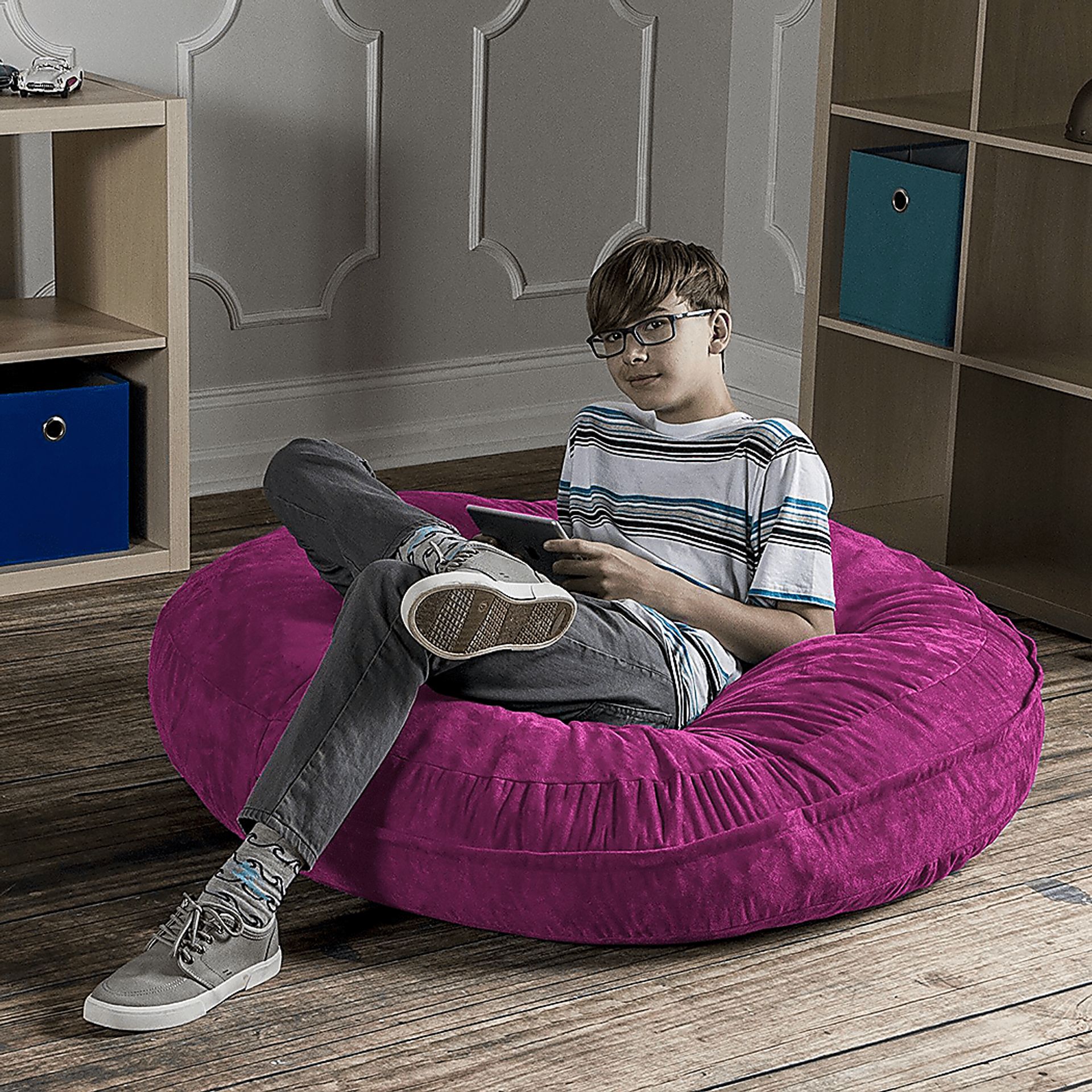 Kids Calix Fuchsia Bean Bag Chair - Image 2