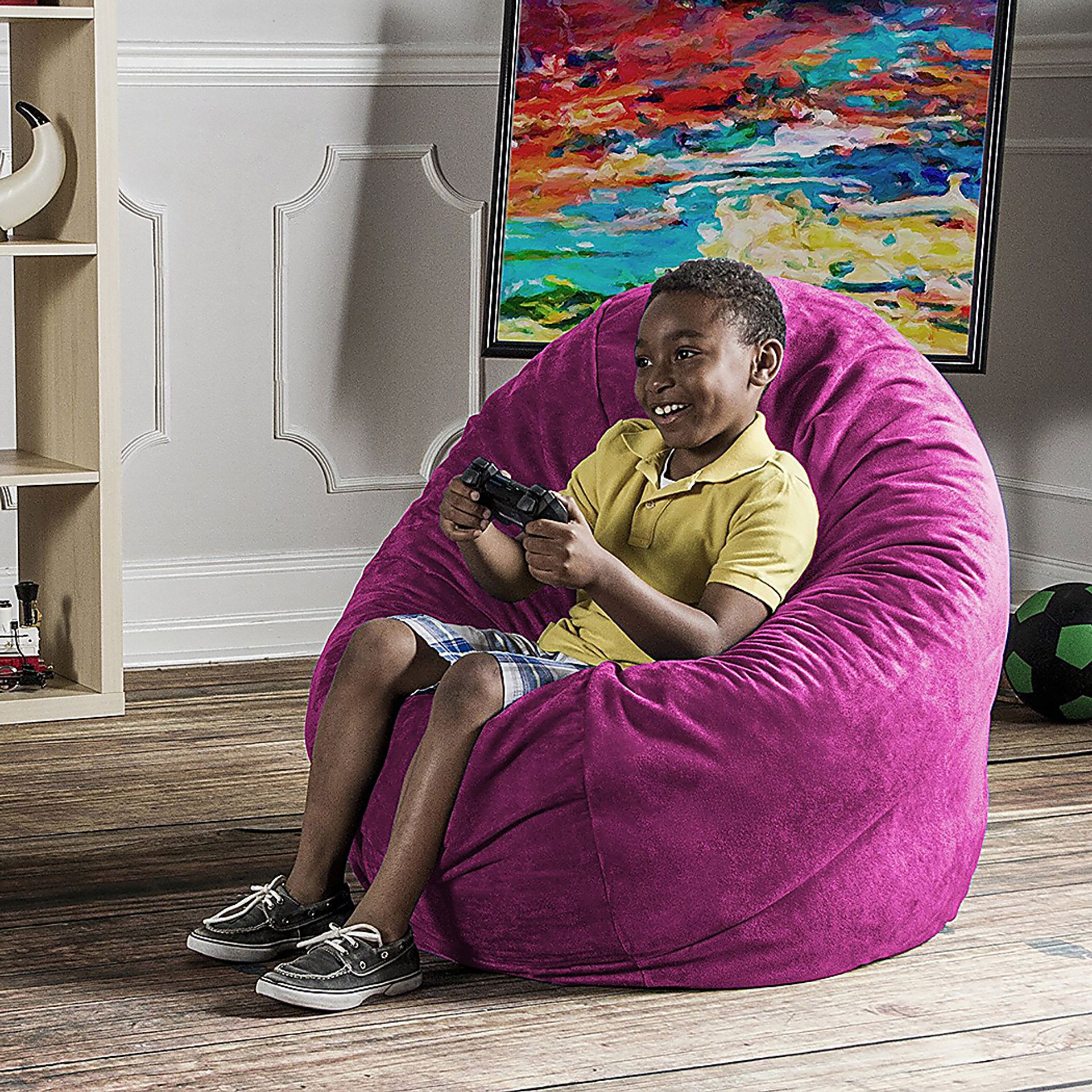 Kids Calix Fuchsia Bean Bag Chair - Image 4