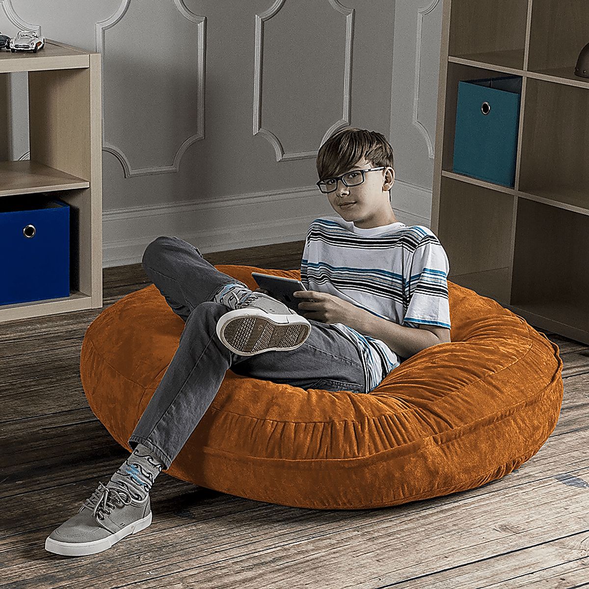 Calix Orange Orange,Red Polyester Fabric Bean Bag Chair | Rooms to Go